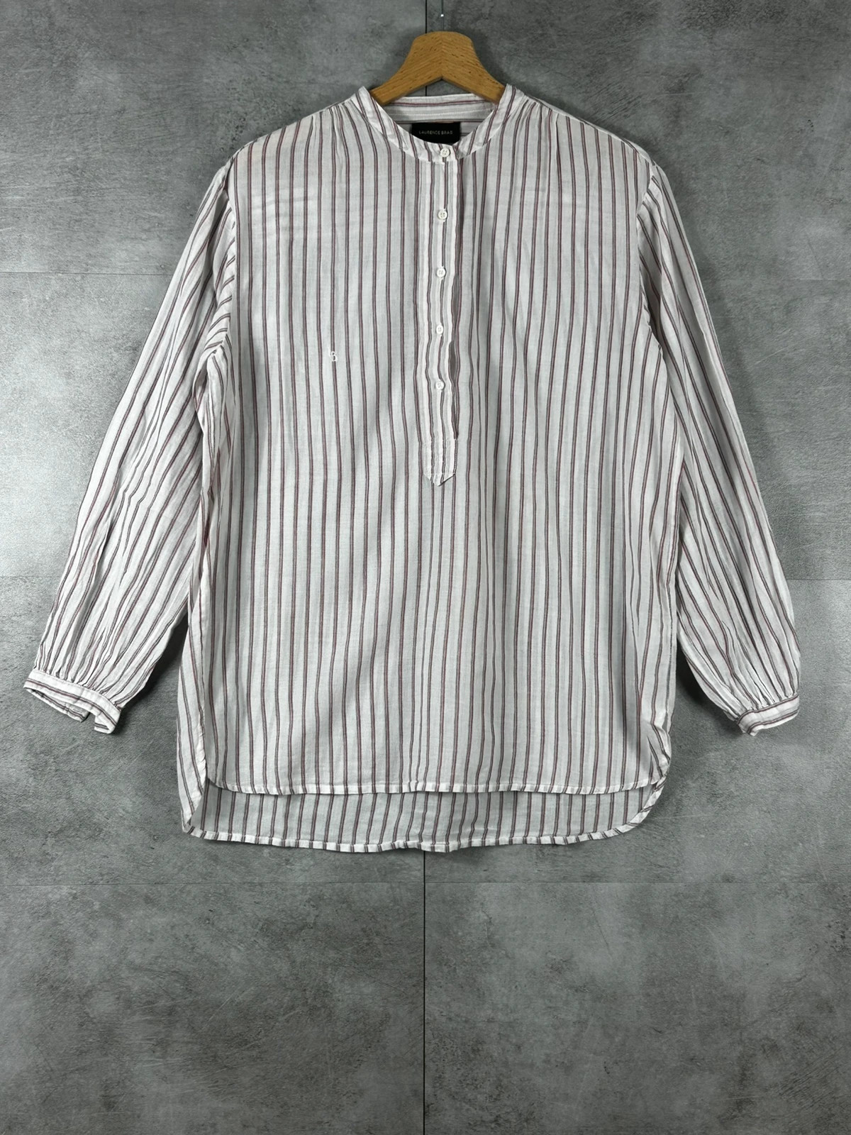 Laurence Bras femme blouse tunique taille 1 S oversize 100% coton rayée écru bordeaux noir