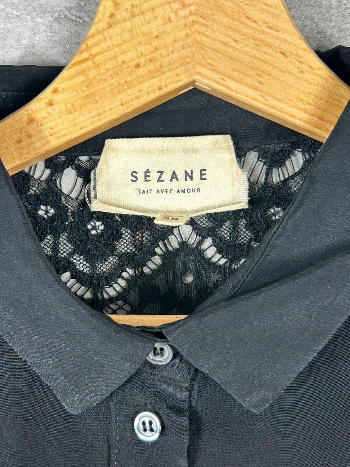 Sézane femmes Adeline taille 38 chemise 100% soie dentelle noire – Sézane – taille M / 38 / 10 3