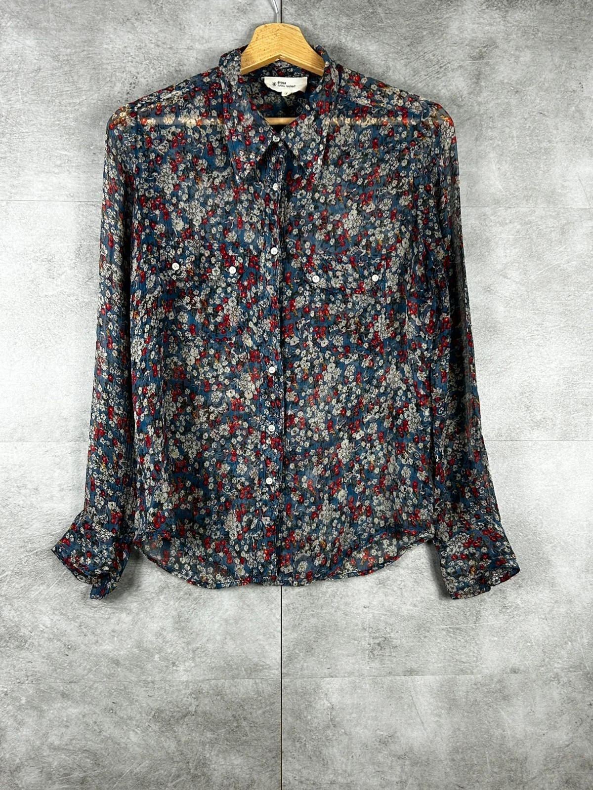 Étoile Isabel Marant femme chemise taille 1 100% soie fleurie bleu