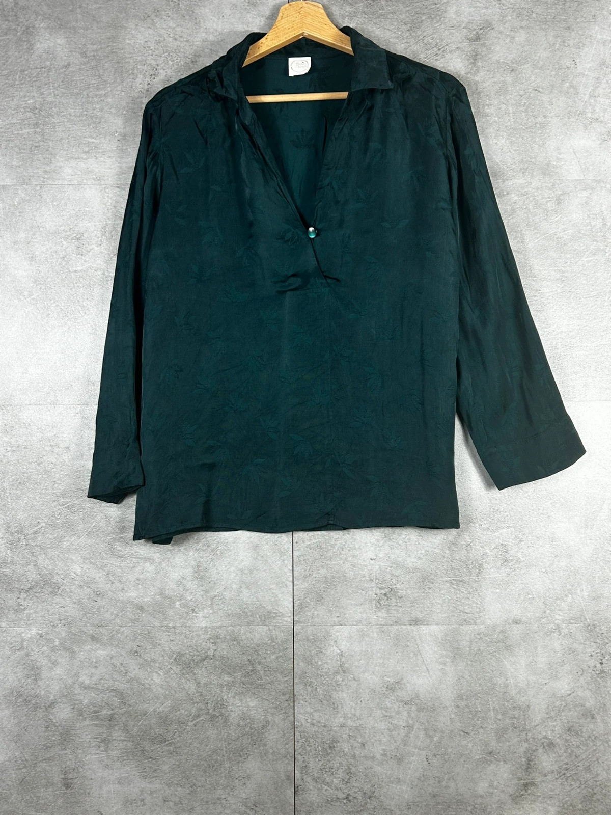 Petits Hauts femme blouse taille 36 jacquard feuillage col V vert émeraude