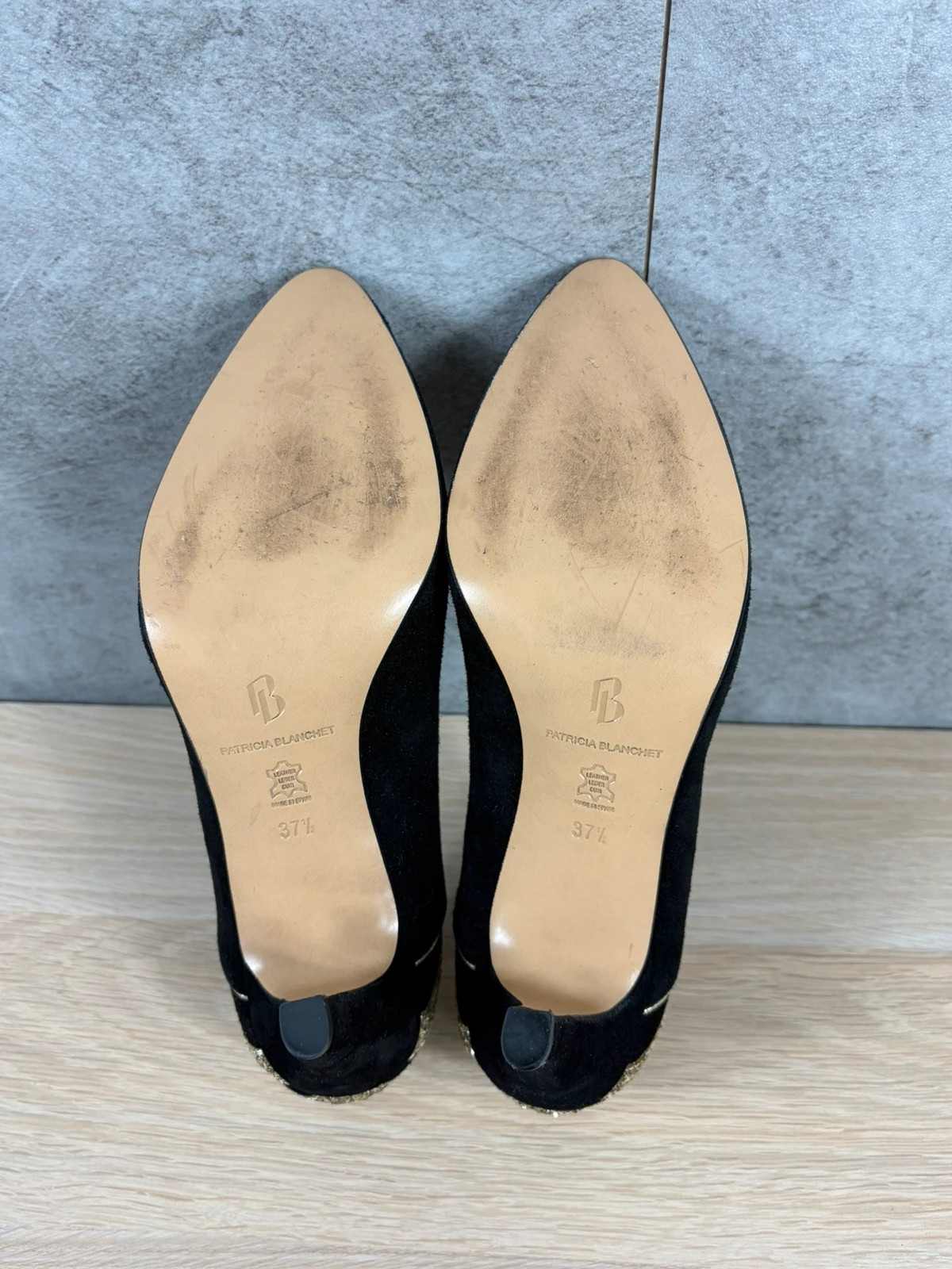 Patricia Blanchet femmes escarpins taille 37.5 daim noir paillettes dorées bout pointu – Patricia Blanchet – taille 37.5 5