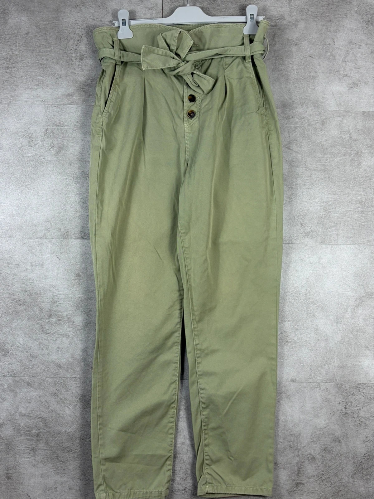 Sézane femmes pantalon Leandro taille 38 coton bio paperbag taille haute vert mint