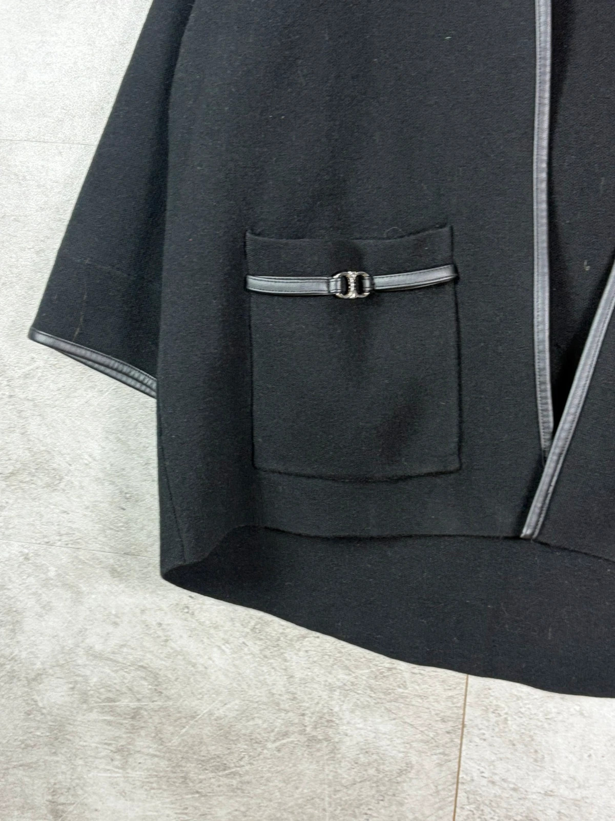 Maje femme cape veste taille 3 oversize laine franges détails cuir noir bohème chic – Maje – taille L / 40 / 12 3