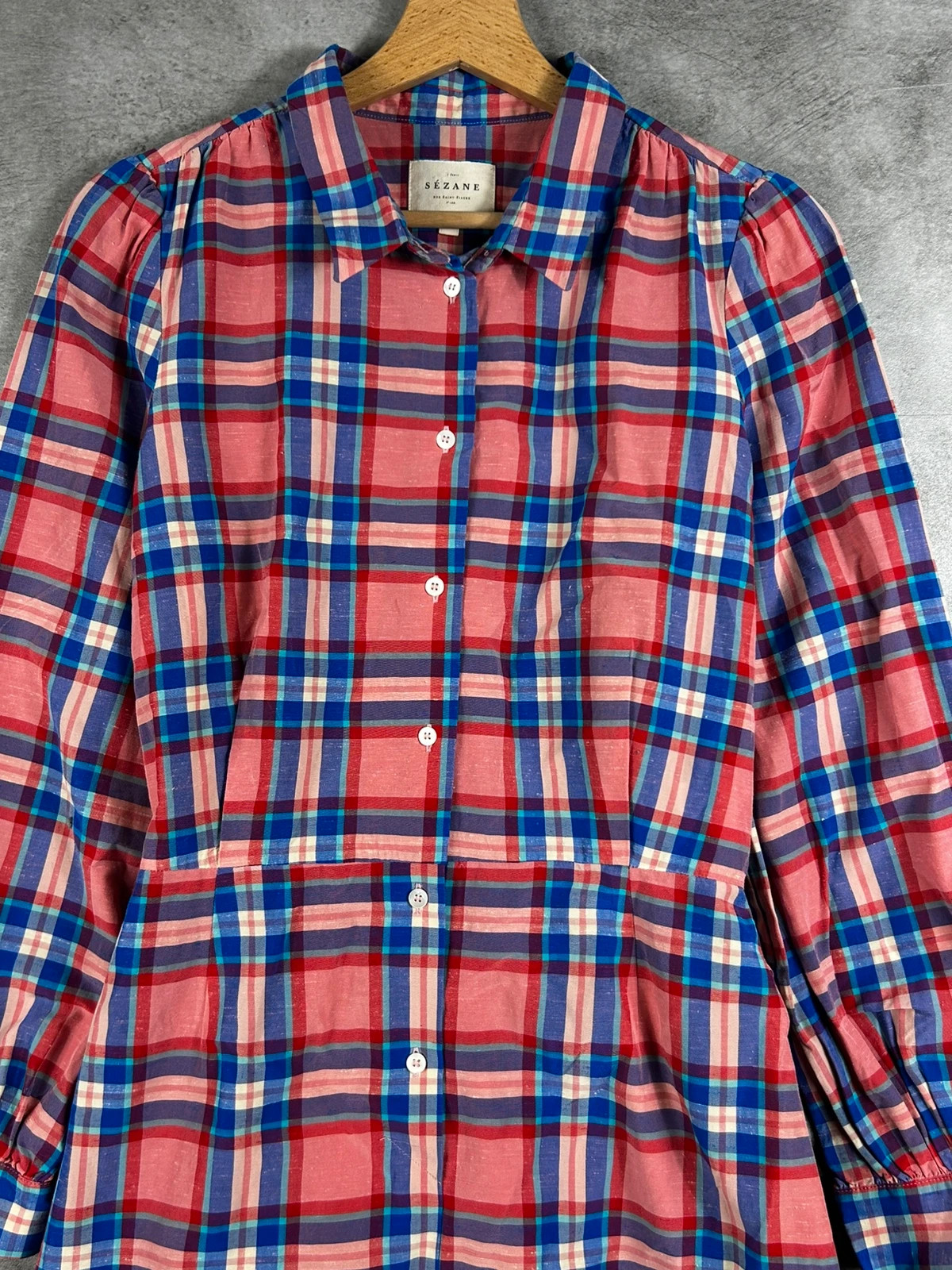 Sézane Robe Chemise Carreaux 38 Rose Bleu Ceinture Nouée Coton Acétate Paris – Sézane – taille M / 38 / 10 3