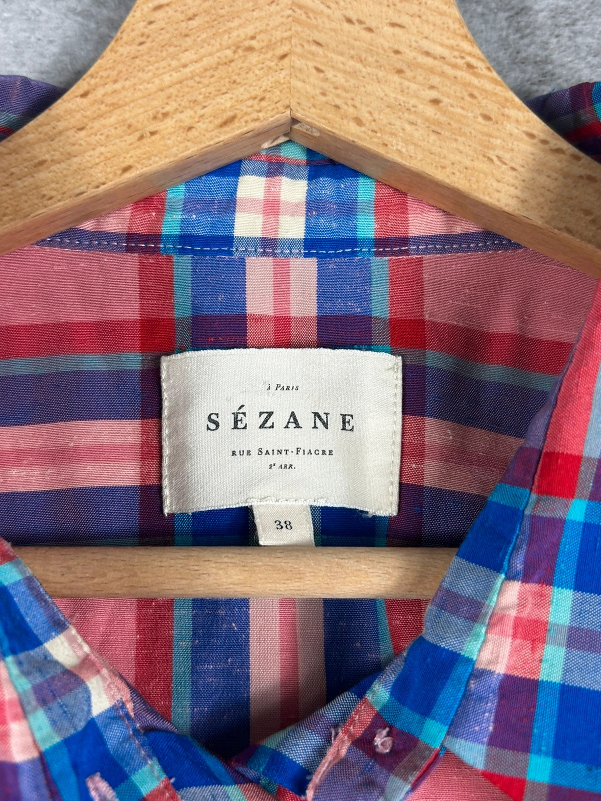 Sézane Robe Chemise Carreaux 38 Rose Bleu Ceinture Nouée Coton Acétate Paris – Sézane – taille M / 38 / 10 4