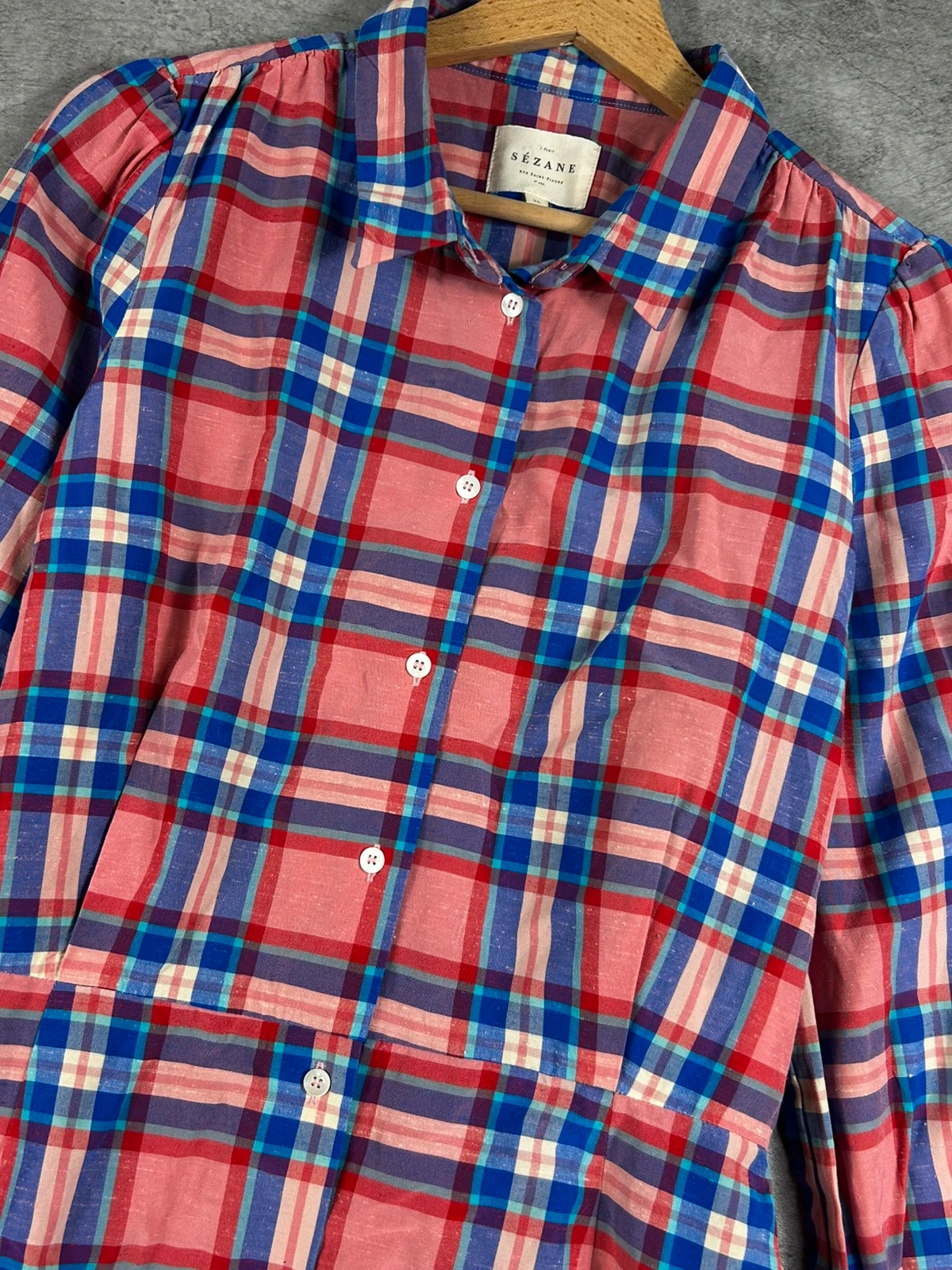 Sézane Robe Chemise Carreaux 38 Rose Bleu Ceinture Nouée Coton Acétate Paris – Sézane – taille M / 38 / 10 5