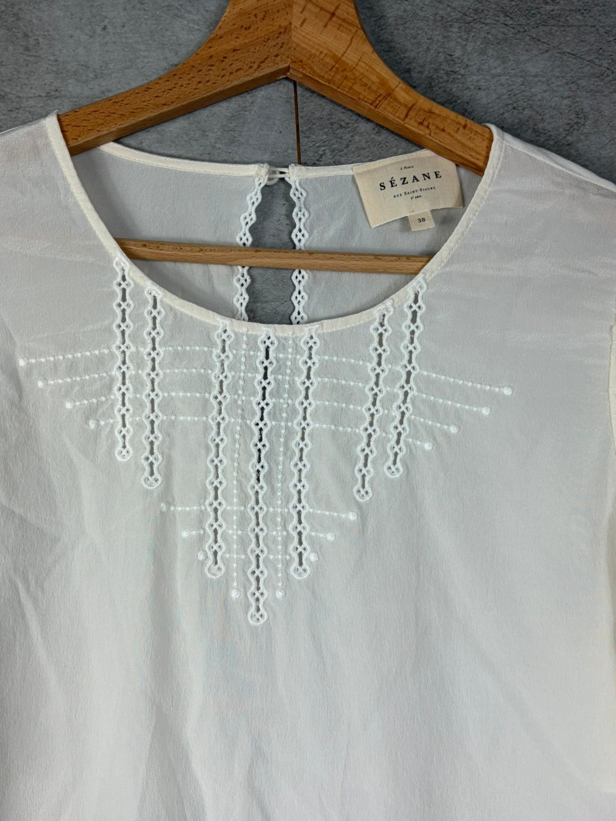 Sézane femme blouse taille 38 fluide broderie dentelle manches volantées écru – Sézane – taille M / 38 / 10 3