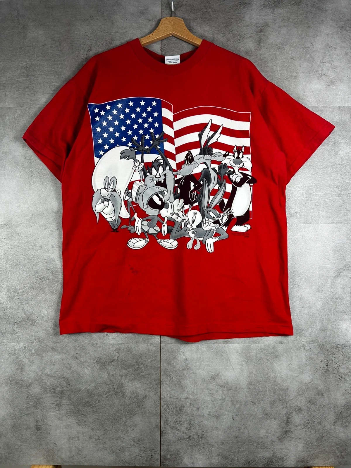 Looney Tunes hommes t-shirt vintage 1995 taille XL drapeau americain USA officiel