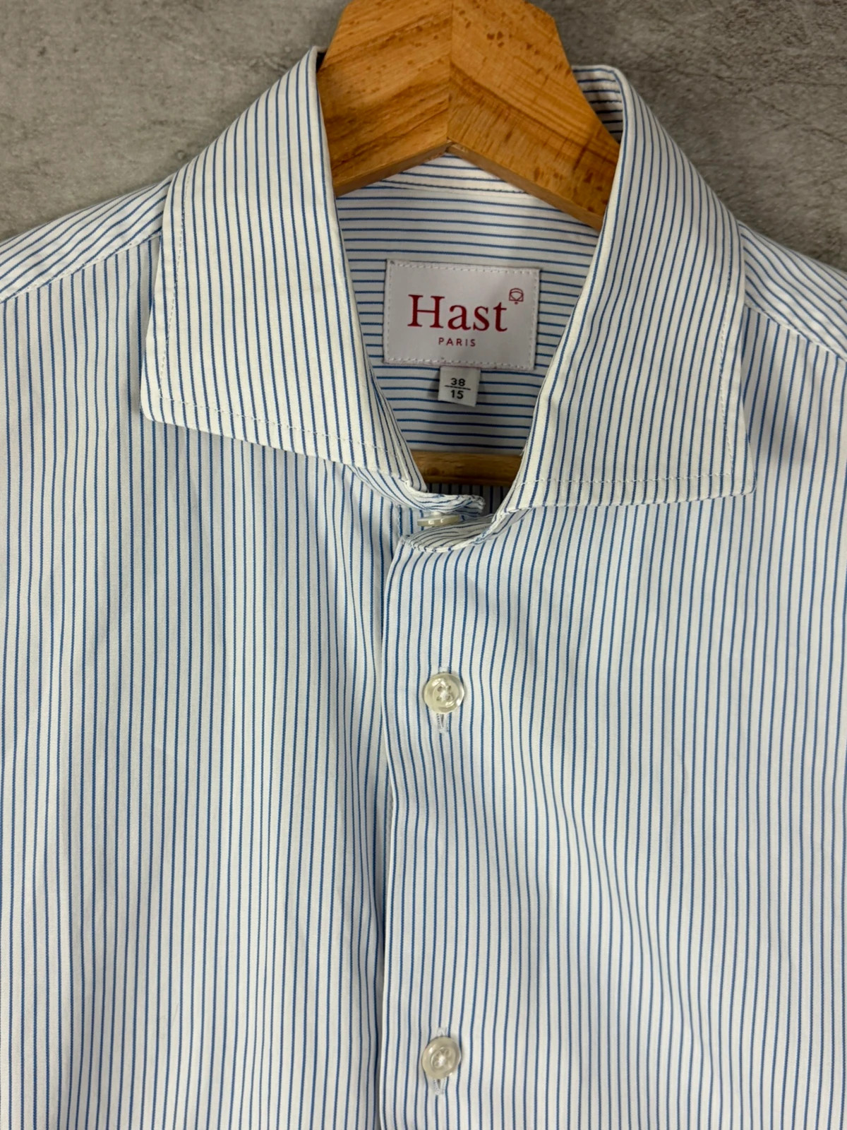 Hast hommes chemise taille 38 15 coton rayures bleu blanc business formelle – Hast – taille S 3