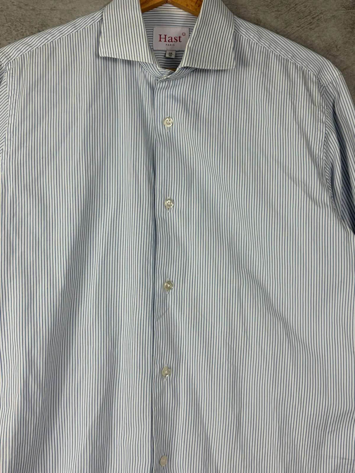 Hast hommes chemise taille 38 15 coton rayures bleu blanc business formelle – Hast – taille S 4