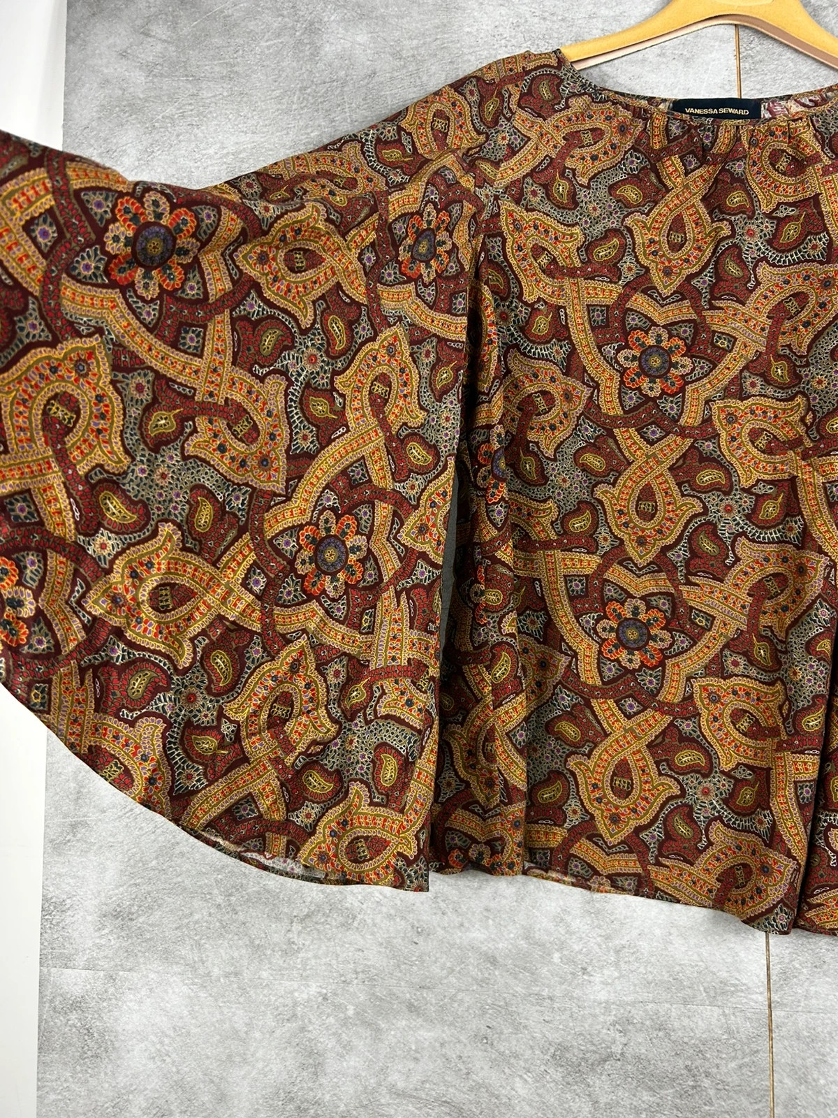 Vanessa Seward femmes blouse bohème 100 % soie paisley taille 34 manches évasées – Vanessa Seward – taille XS / 34 / 6 4