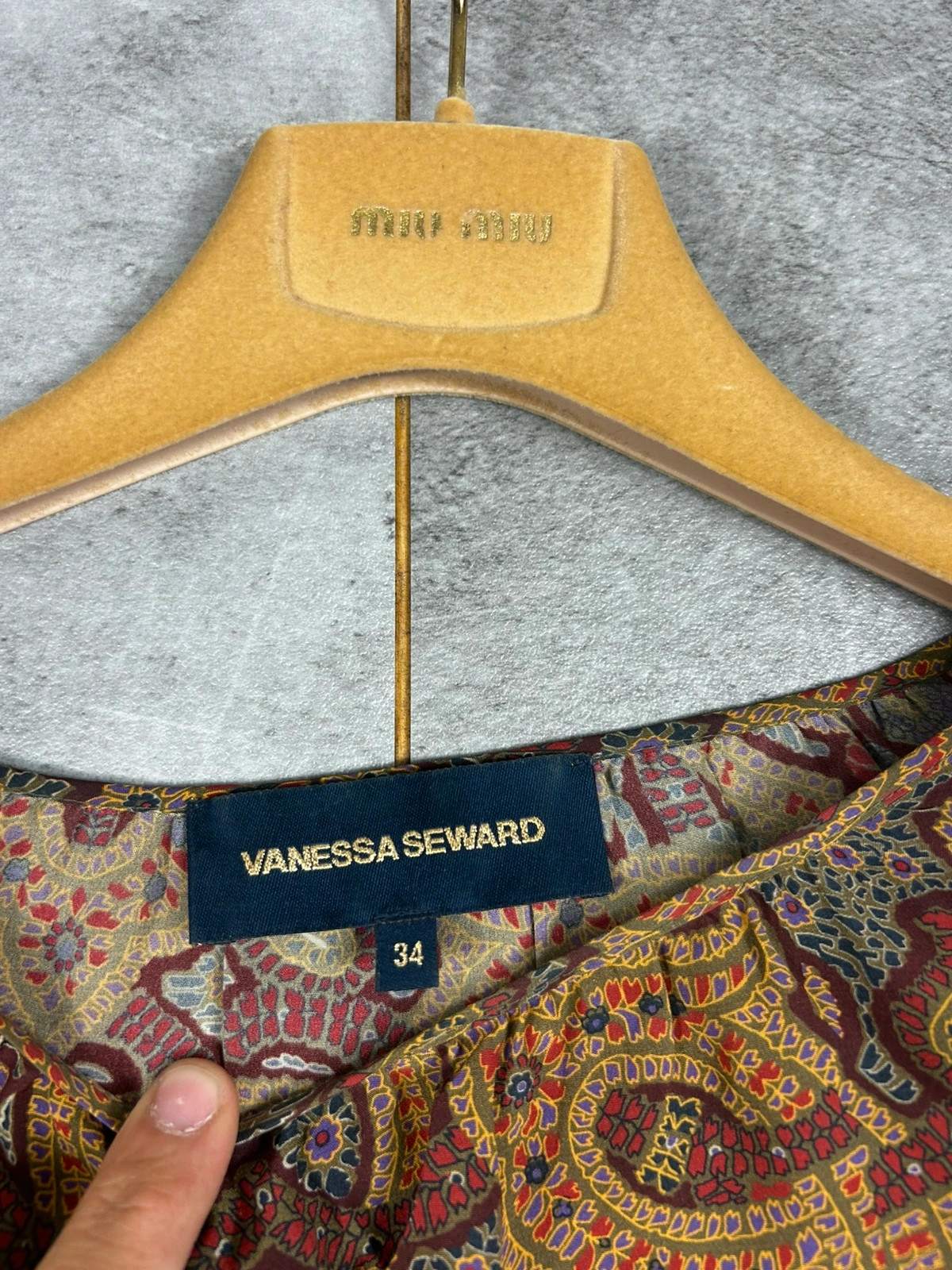 Vanessa Seward femmes blouse bohème 100 % soie paisley taille 34 manches évasées – Vanessa Seward – taille XS / 34 / 6 5