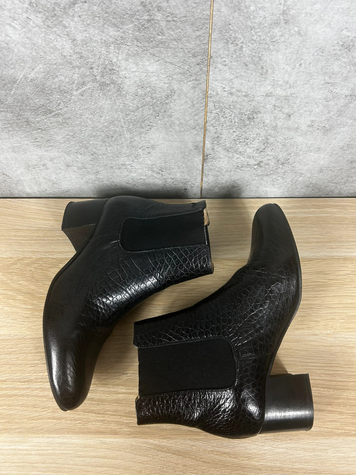 Bottines femmes chelsea cuir embossé croco T39 noir talon bloc élégantes – M. Moustache – taille 39 2