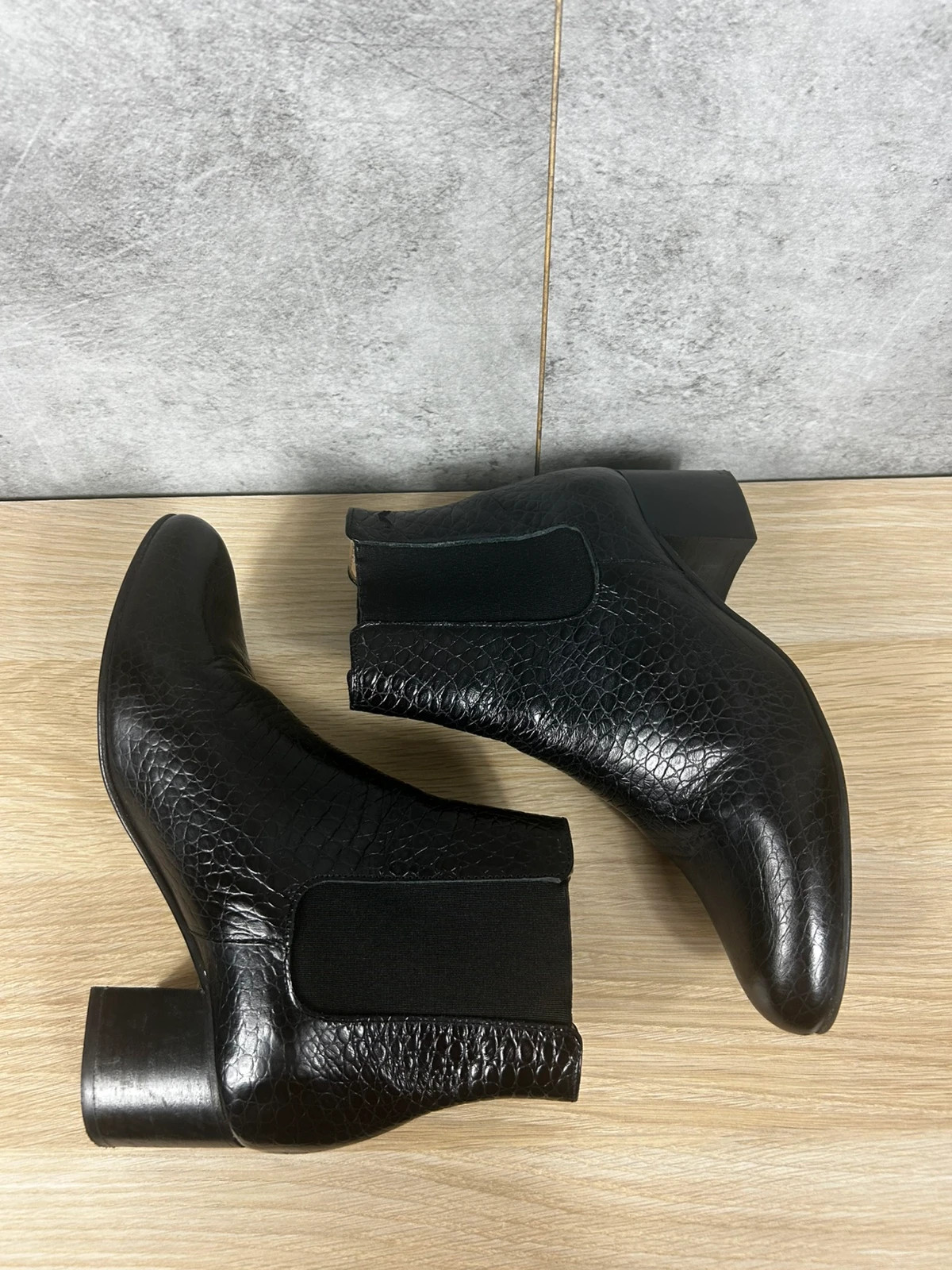 Bottines femmes chelsea cuir embossé croco T39 noir talon bloc élégantes – M. Moustache – taille 39 3