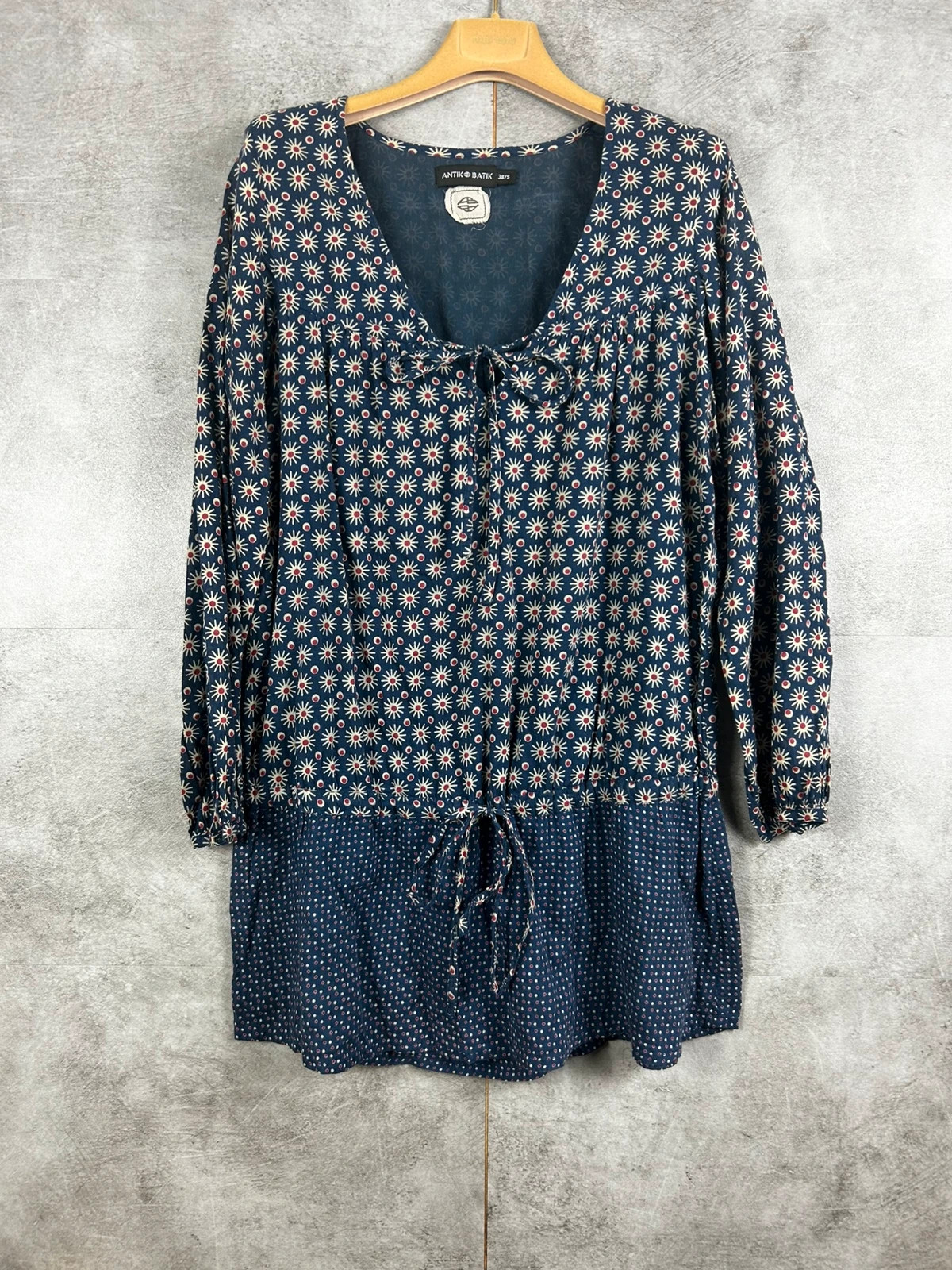 Antik Batik femme robe tunique bohème taille 38 S imprimé floral bleu manches longues