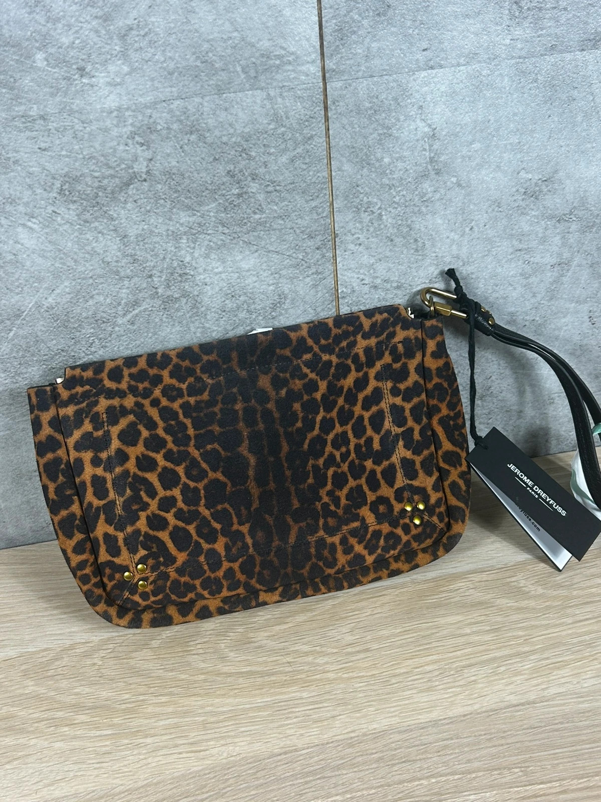 Jérôme Dreyfuss Pochette Clic Clac Léopard Pony Hair Cuir Bandoulière Amovible