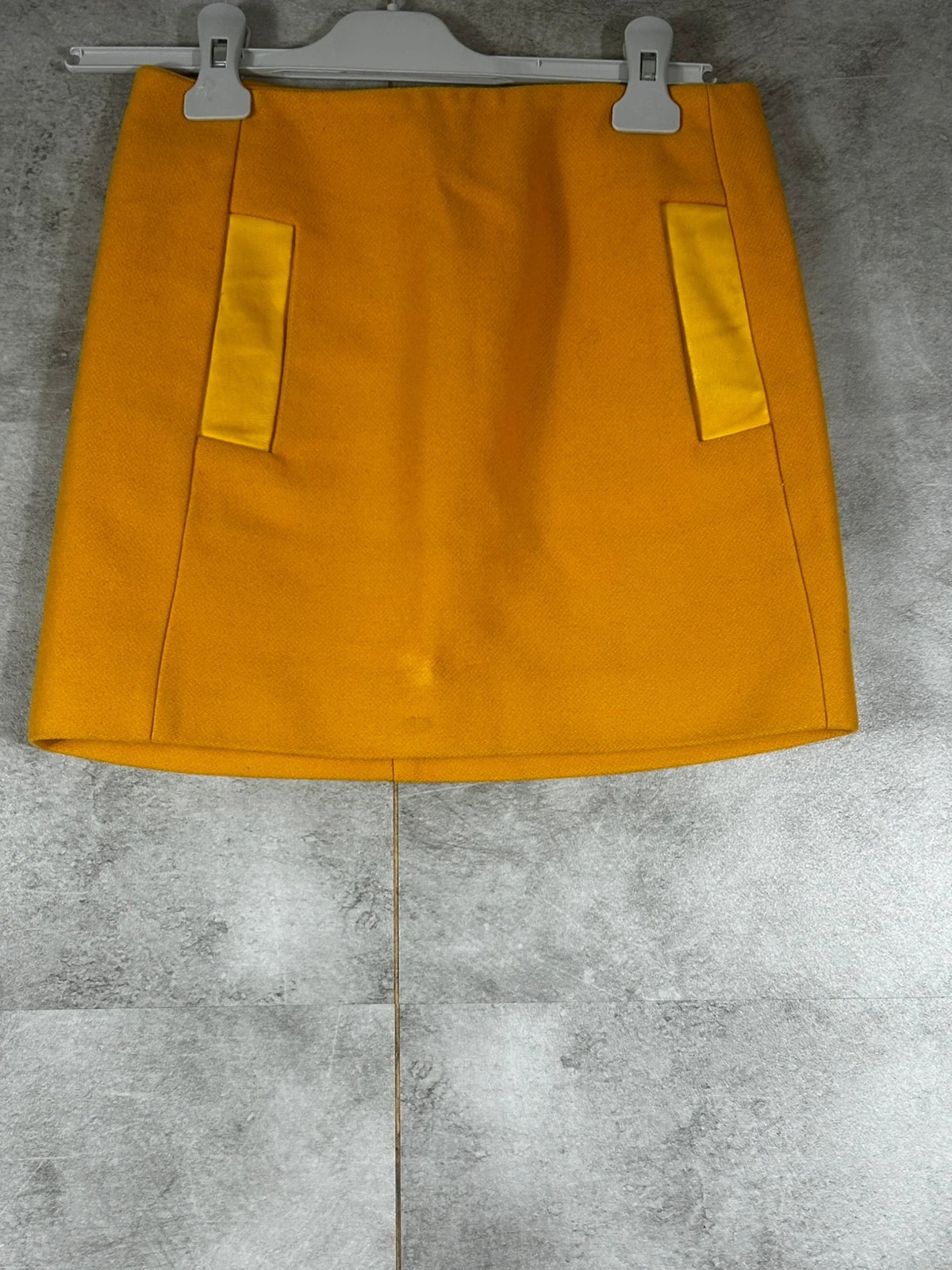 Maje Jupe Courte Laine Jaune Moutarde Cuir Agneau Taille 34 – Maje – taille XS / 34 / 6