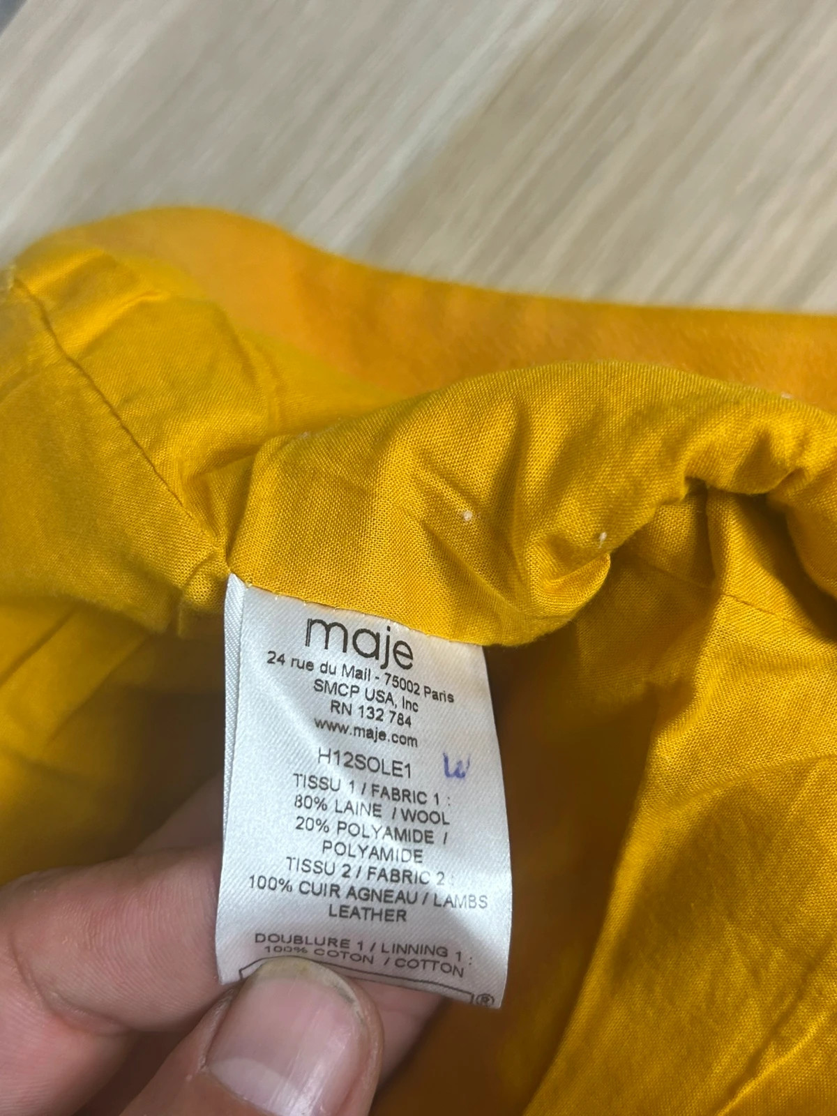 Maje Jupe Courte Laine Jaune Moutarde Cuir Agneau Taille 34 – Maje – taille XS / 34 / 6 5
