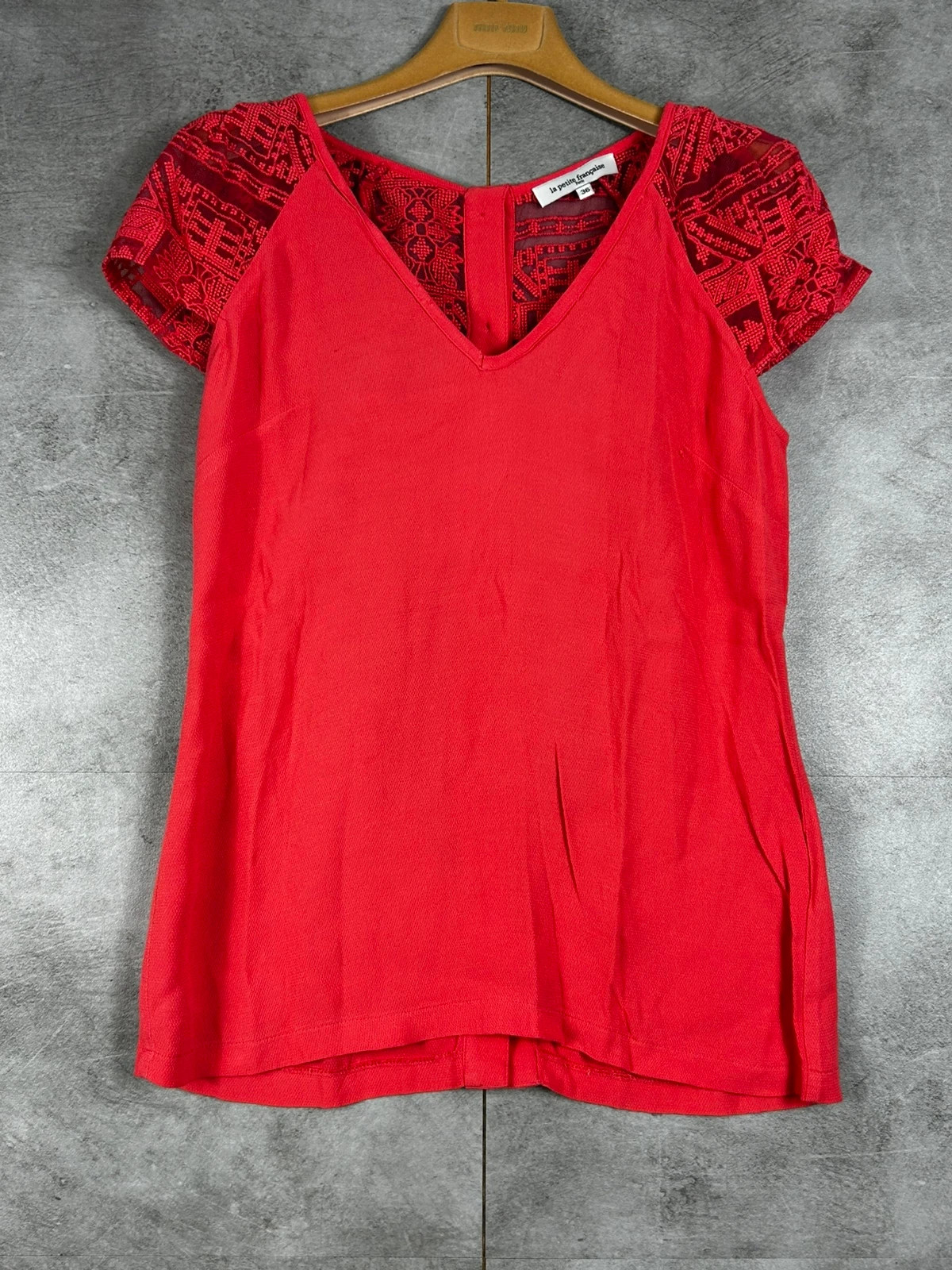 La Petite Française Femme Top Dentelle Taille 36 Rouge Corail Viscose Chic Bohème Made In France – La Petite Française – taille S / 36 / 8