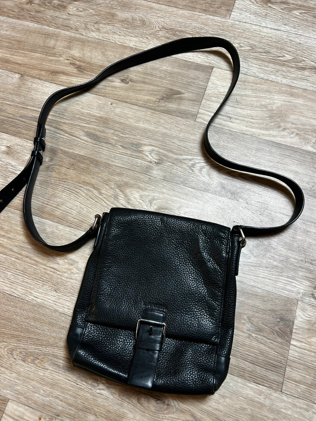 Lancel femme sac bandoulière cuir grainé noir crossbody messenger vintage