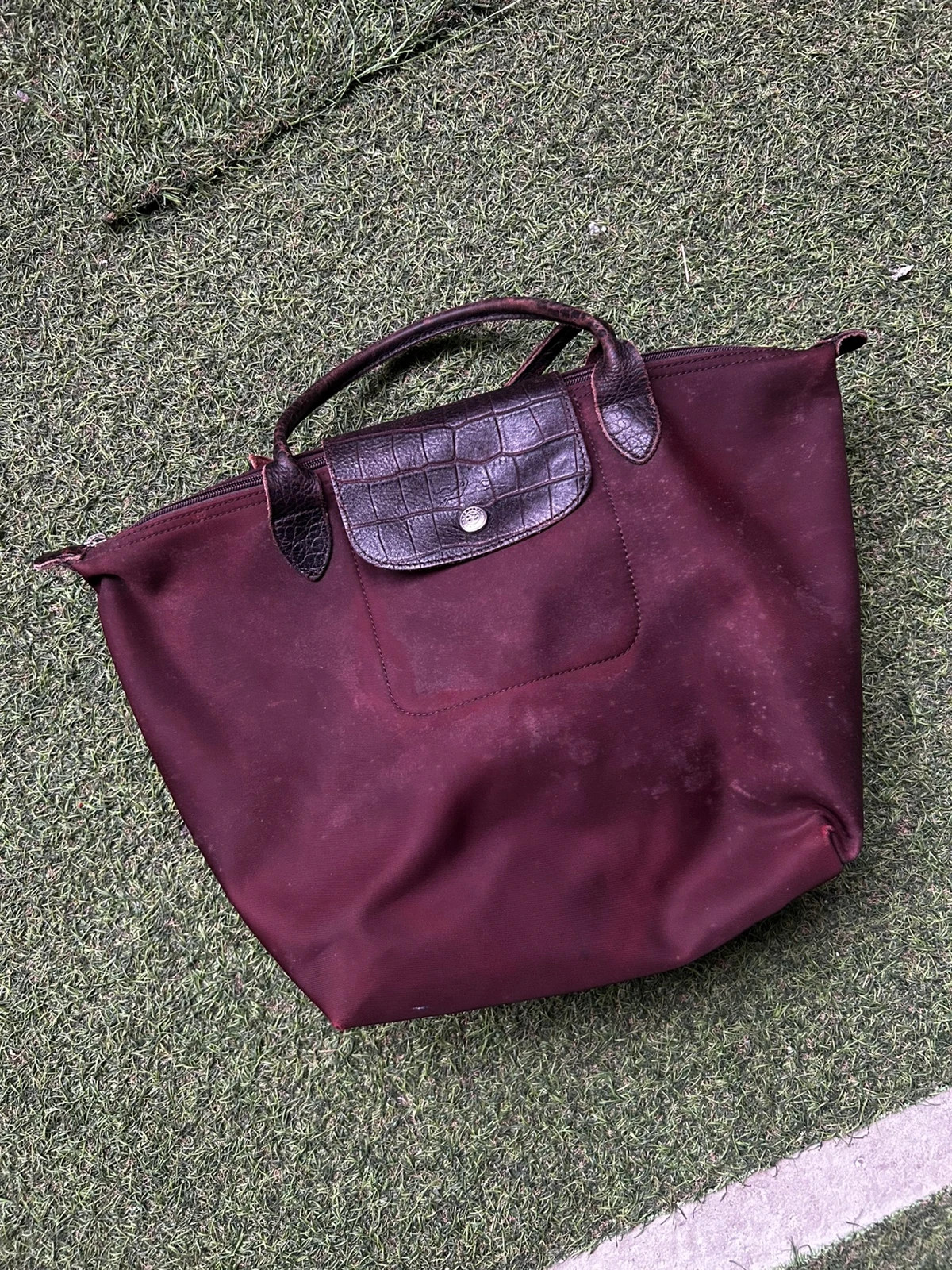 Longchamp Le Pliage femme sac cabas nylon cuir bordeaux croco vintage made in France