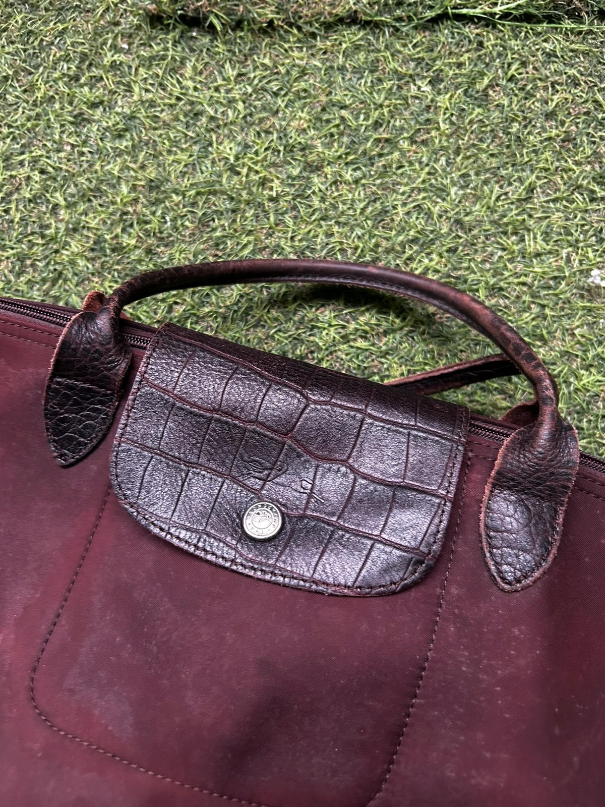 Longchamp Le Pliage femme sac cabas nylon cuir bordeaux croco vintage made in France – Longchamp 3