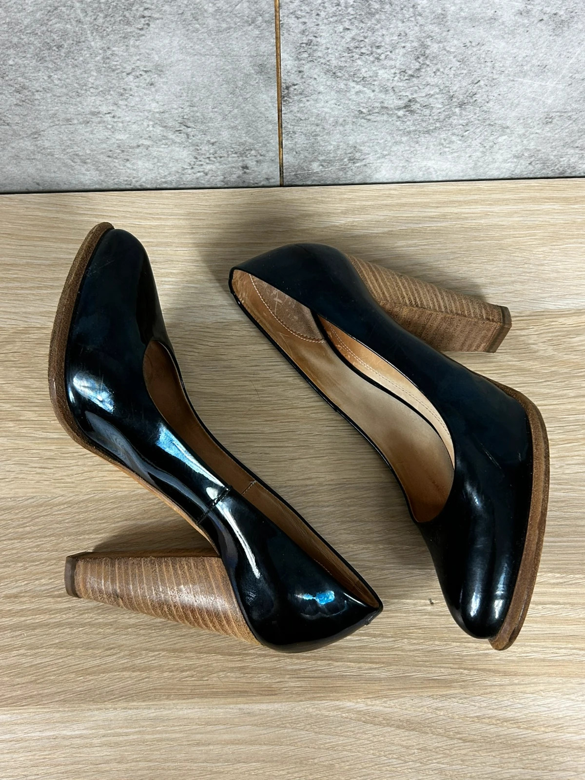 Celine femmes escarpins cuir verni noir talon bois plateforme luxe taille 36 – CELINE – taille 36 2