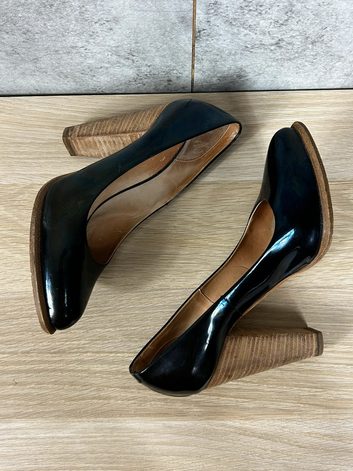 Celine femmes escarpins cuir verni noir talon bois plateforme luxe taille 36 – CELINE – taille 36 3