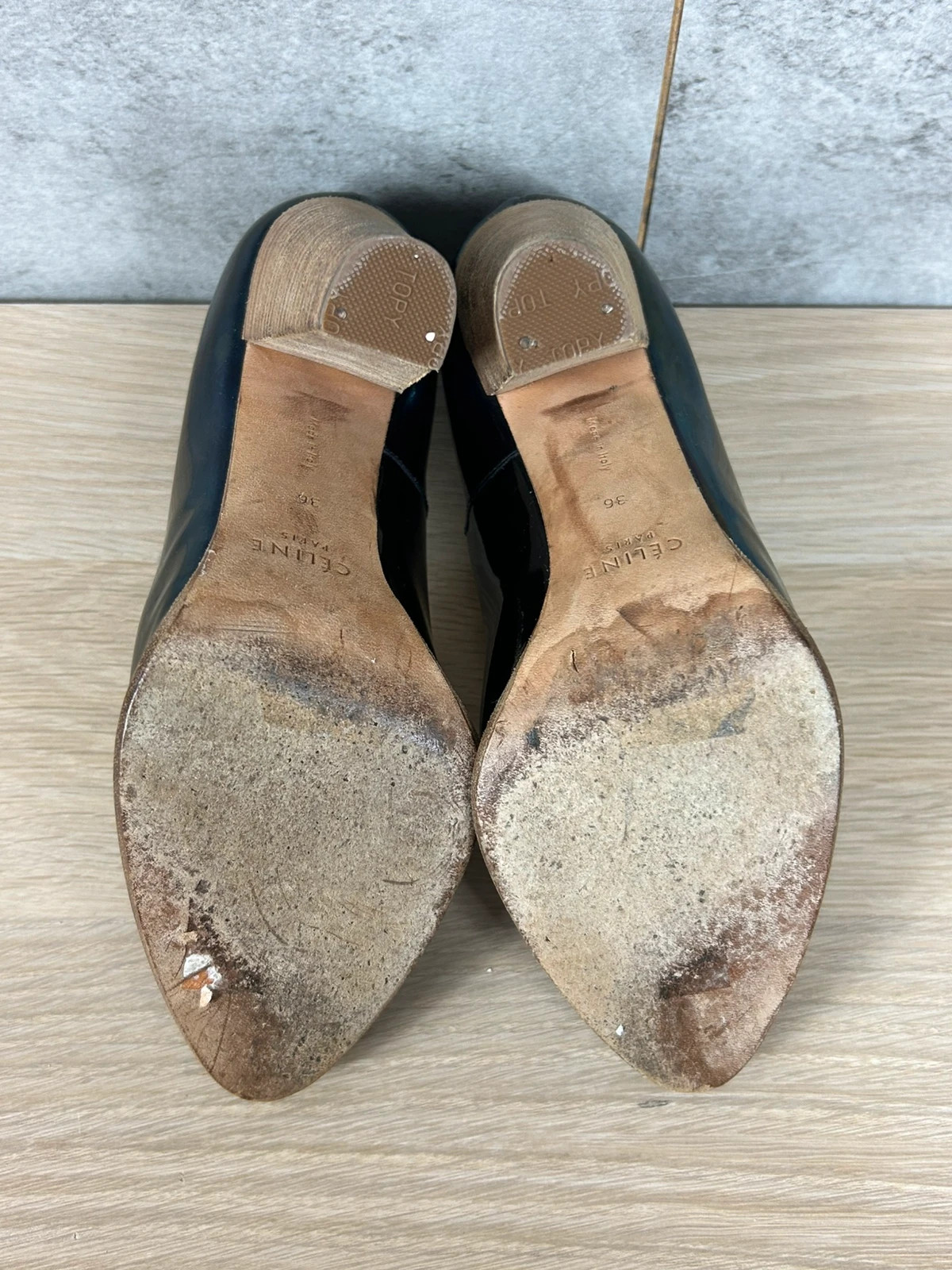 Celine femmes escarpins cuir verni noir talon bois plateforme luxe taille 36 – CELINE – taille 36 4