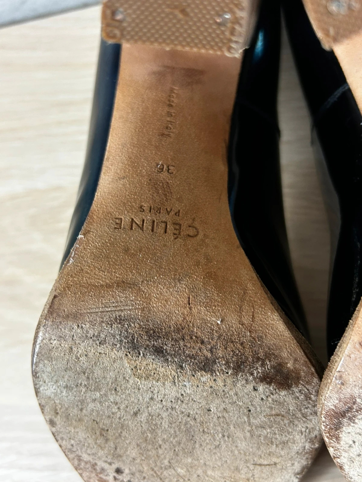 Celine femmes escarpins cuir verni noir talon bois plateforme luxe taille 36 – CELINE – taille 36 5