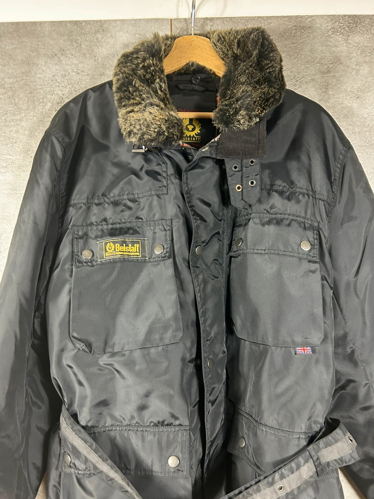 Belstaff Trialmaster homme XXL veste moto ceinturée doublée col fourrure noir vintage – Belstaff – taille XXL 4