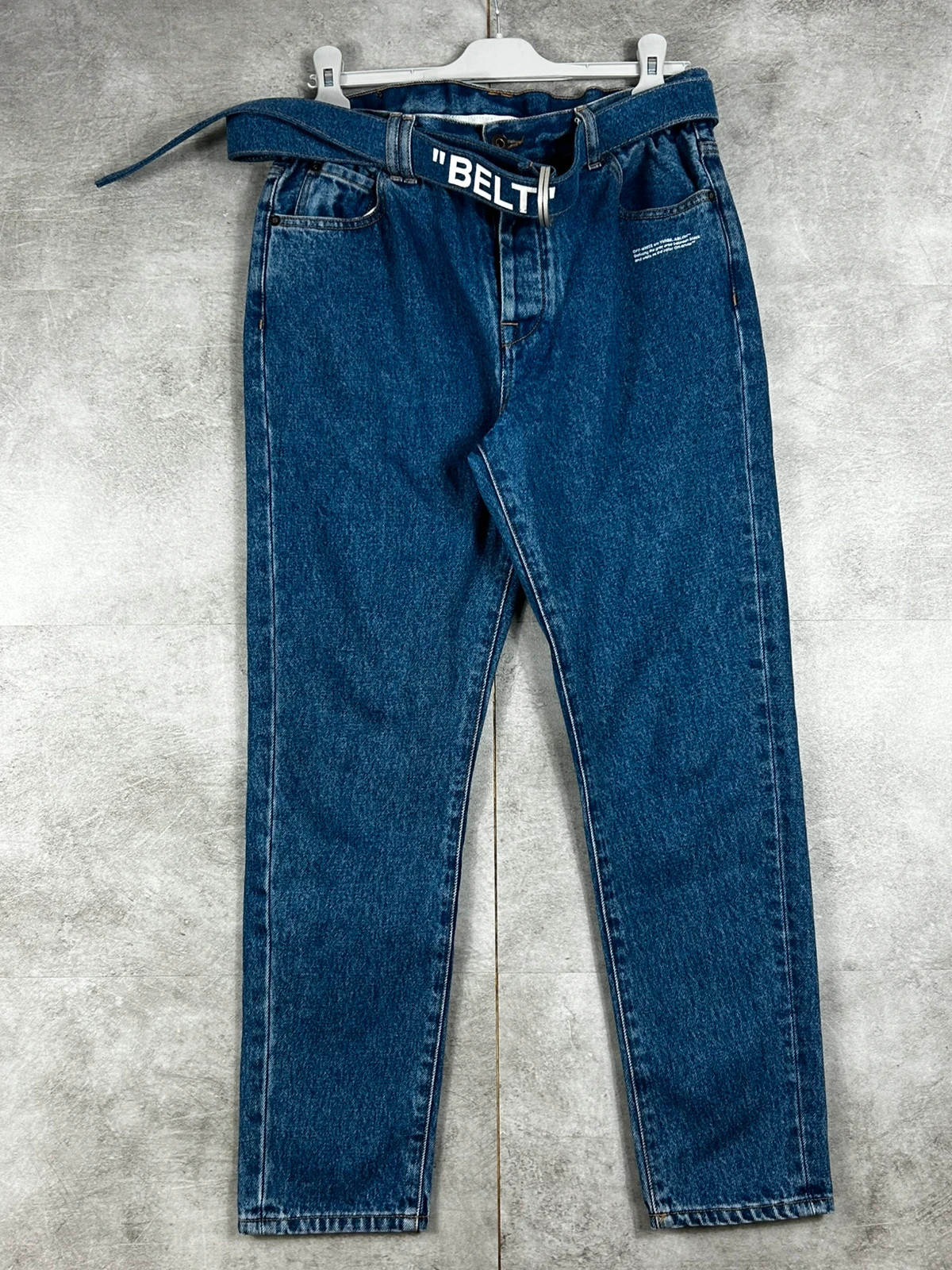 Off-White Femmes Jean Taille 28 Ceinture Belt Denim Bleu Logo Virgil Abloh Streetwear Luxe