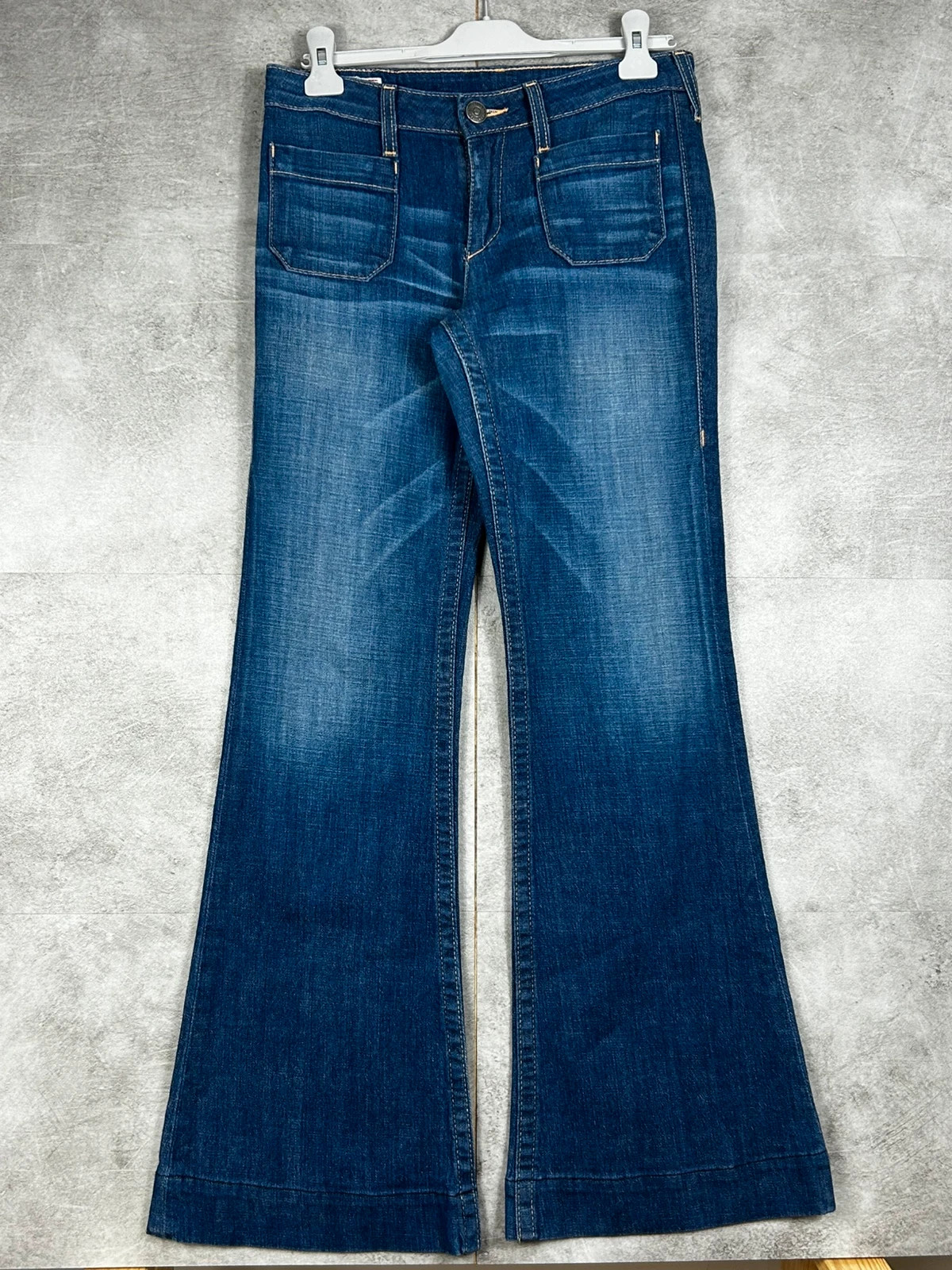 True Religion Femmes Joey Flare Taille 28 Jean Bootcut Pattes d'Éléphant Denim Y2K Made In USA Bleu