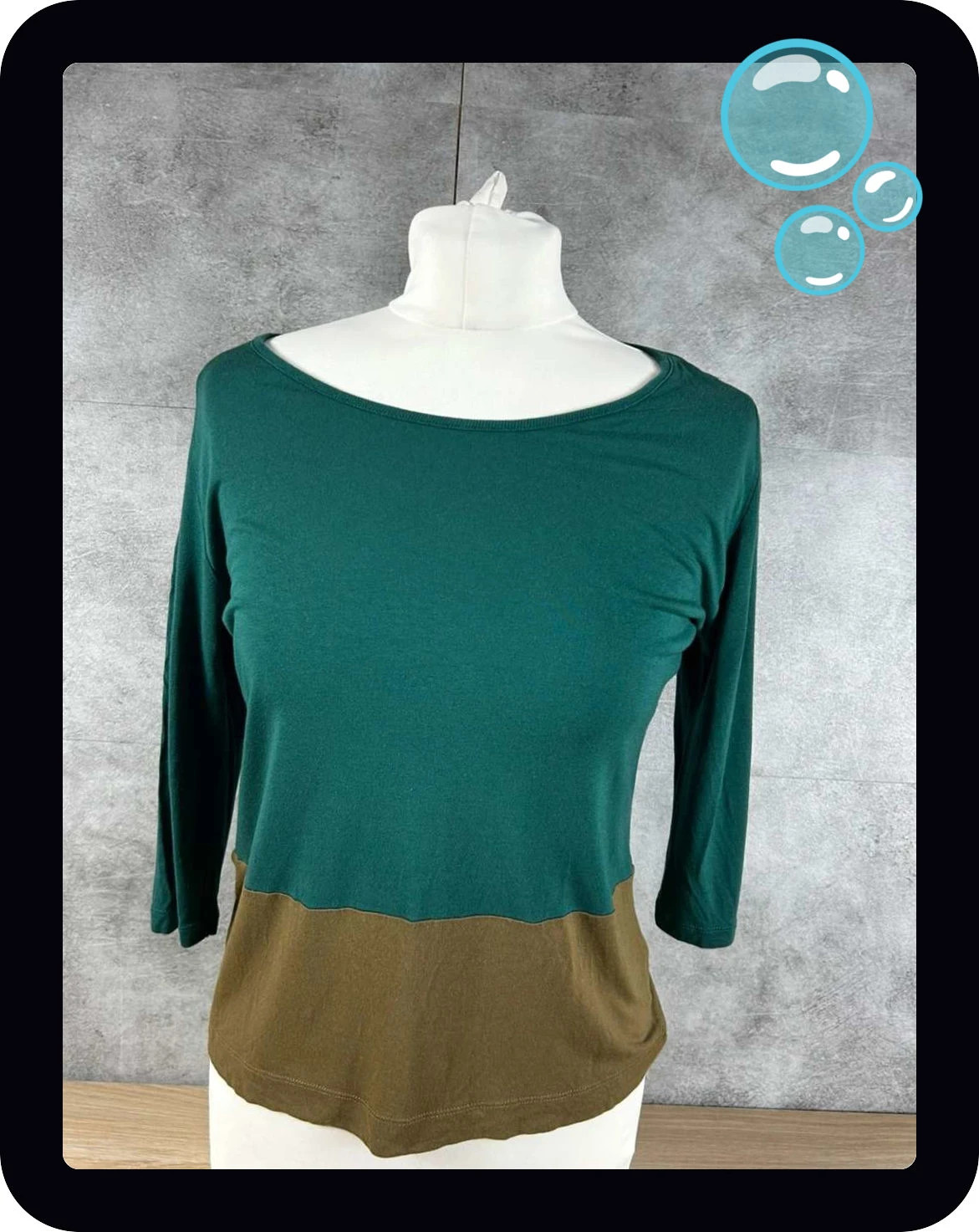 Top Dries Van Noten femme vert bi-color manches 3/4 100% modal minimaliste
