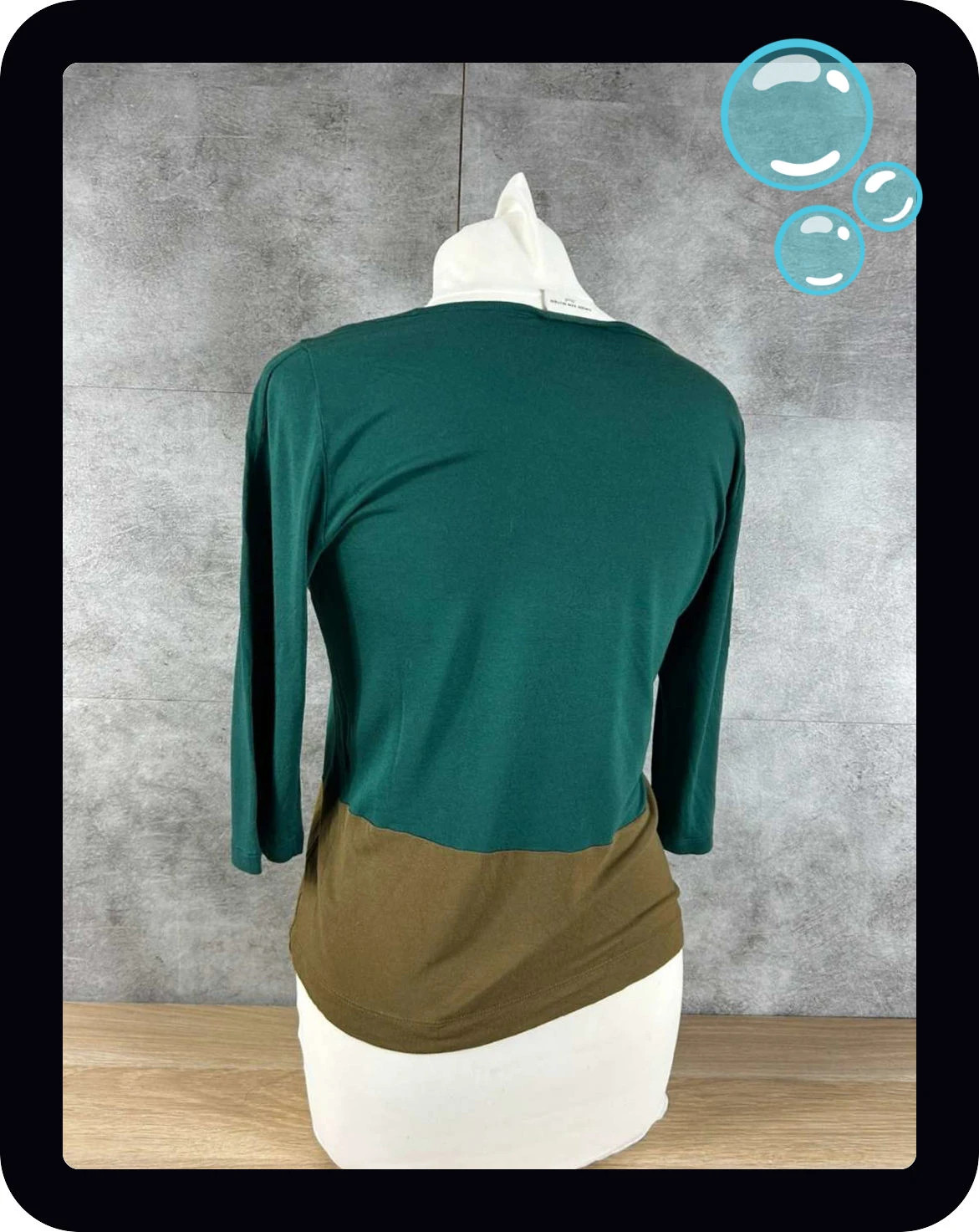 Top Dries Van Noten femme vert bi-color manches 3/4 100% modal minimaliste – Dries van Noten – taille S / 36 / 8 2