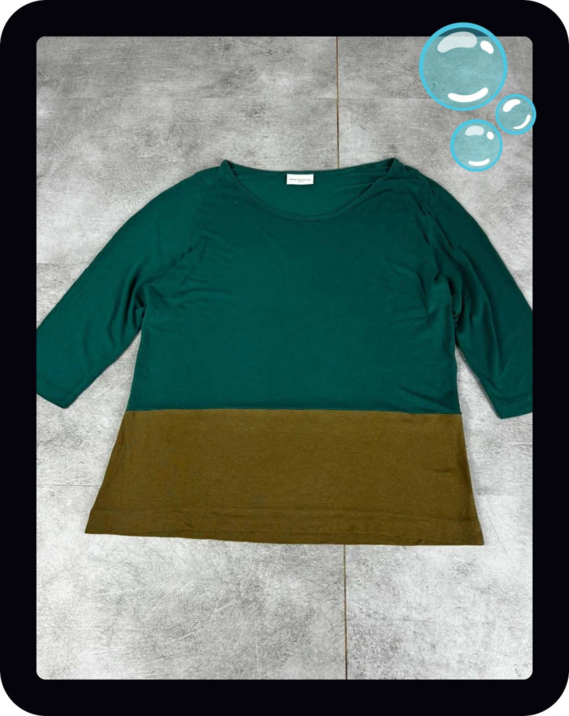 Top Dries Van Noten femme vert bi-color manches 3/4 100% modal minimaliste – Dries van Noten – taille S / 36 / 8 3