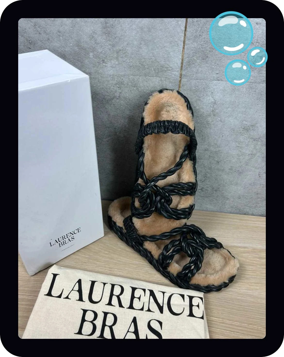 Laurence Bras femmes Sandales en cuir véritable tressé fourrure Milan Trotter Black taille 39 – Laurence Bras – taille 39 2