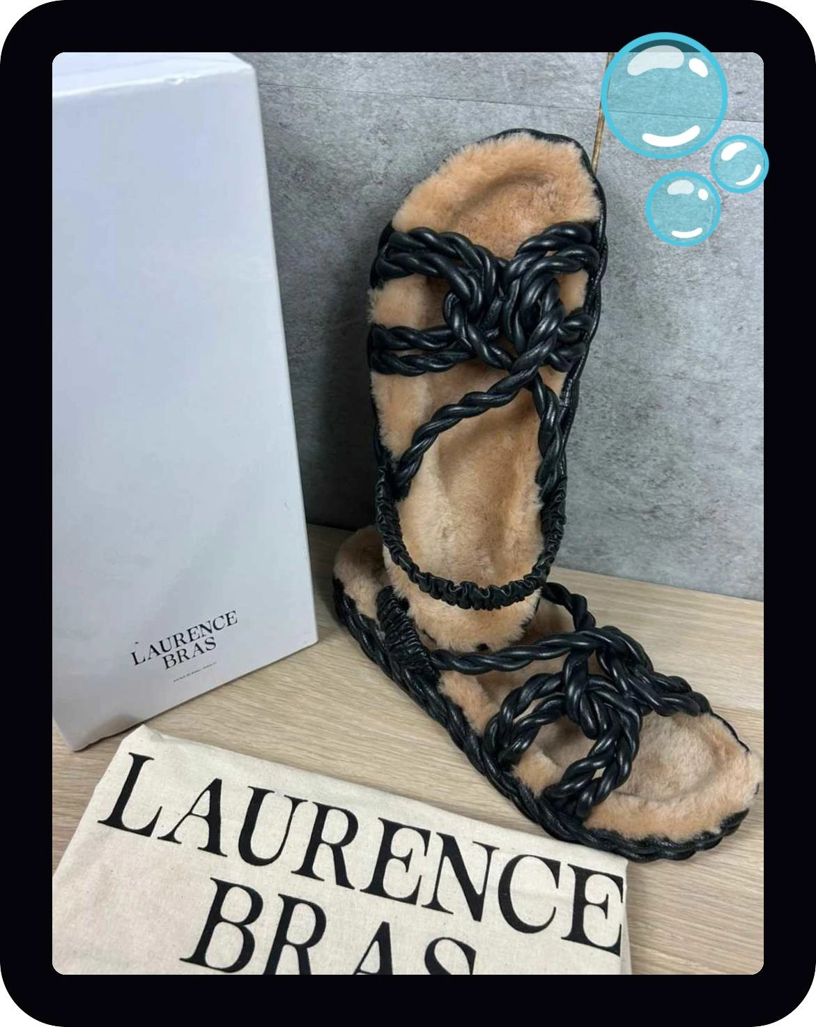 Laurence Bras femmes Sandales en cuir véritable tressé fourrure Milan Trotter Black taille 39 – Laurence Bras – taille 39 3