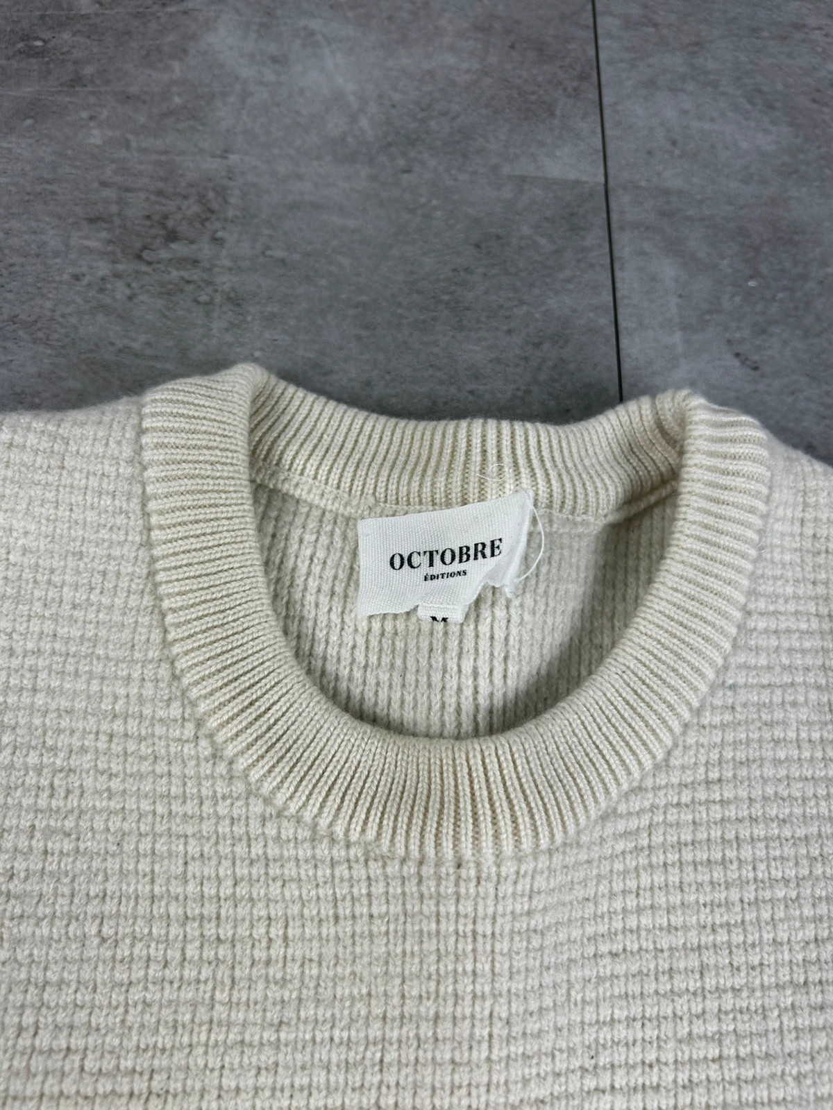 Octobre Editions hommes pull laine mérinos écru maille gaufrée taille XS S beige crème – Octobre Editions – taille XS 4