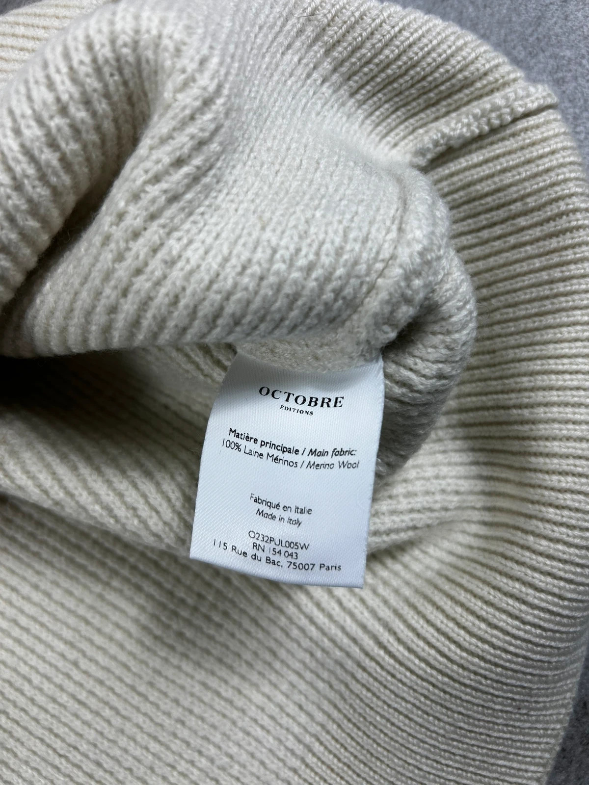 Octobre Editions hommes pull laine mérinos écru maille gaufrée taille XS S beige crème – Octobre Editions – taille XS 5