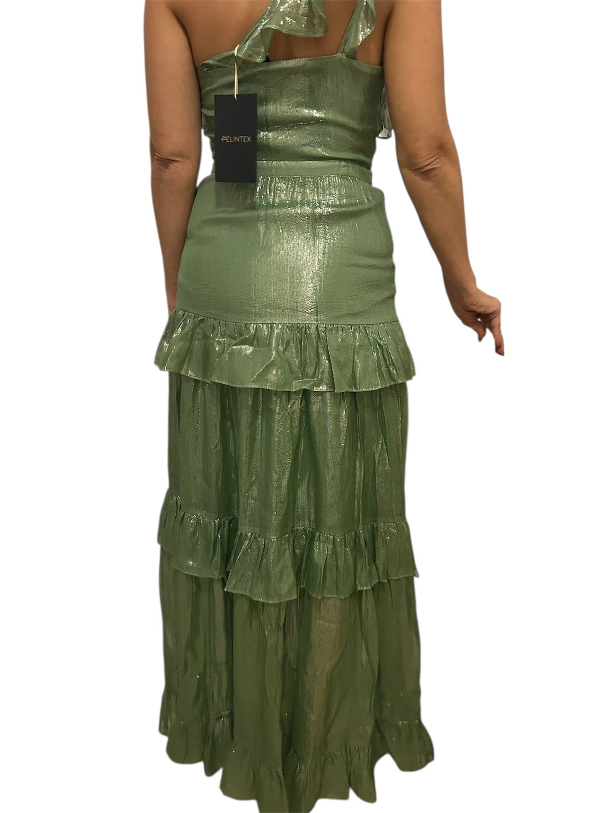 Maje femmes robe longue Regina prototype taille 36 T1 verte métallisée volant – Maje – taille S / 36 / 8 2