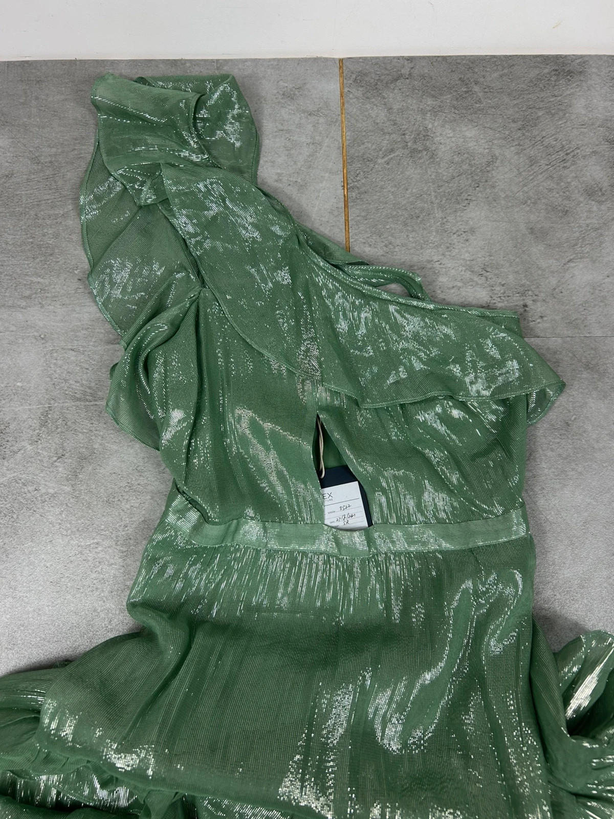 Maje femmes robe longue Regina prototype taille 36 T1 verte métallisée volant – Maje – taille S / 36 / 8 4