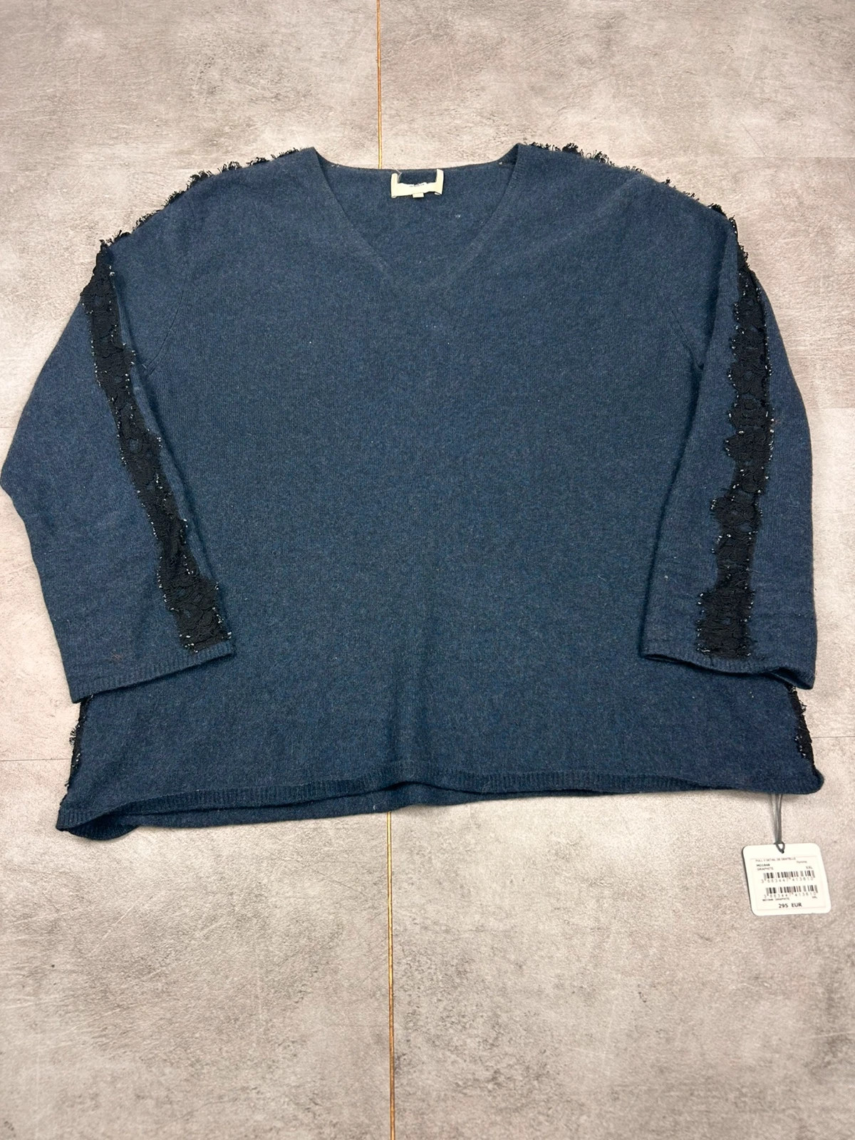 Eric Bompard femme pull cachemire col V XXL dentelle bleu graphite – Eric Bompard – taille XXL / 44 / 16 2