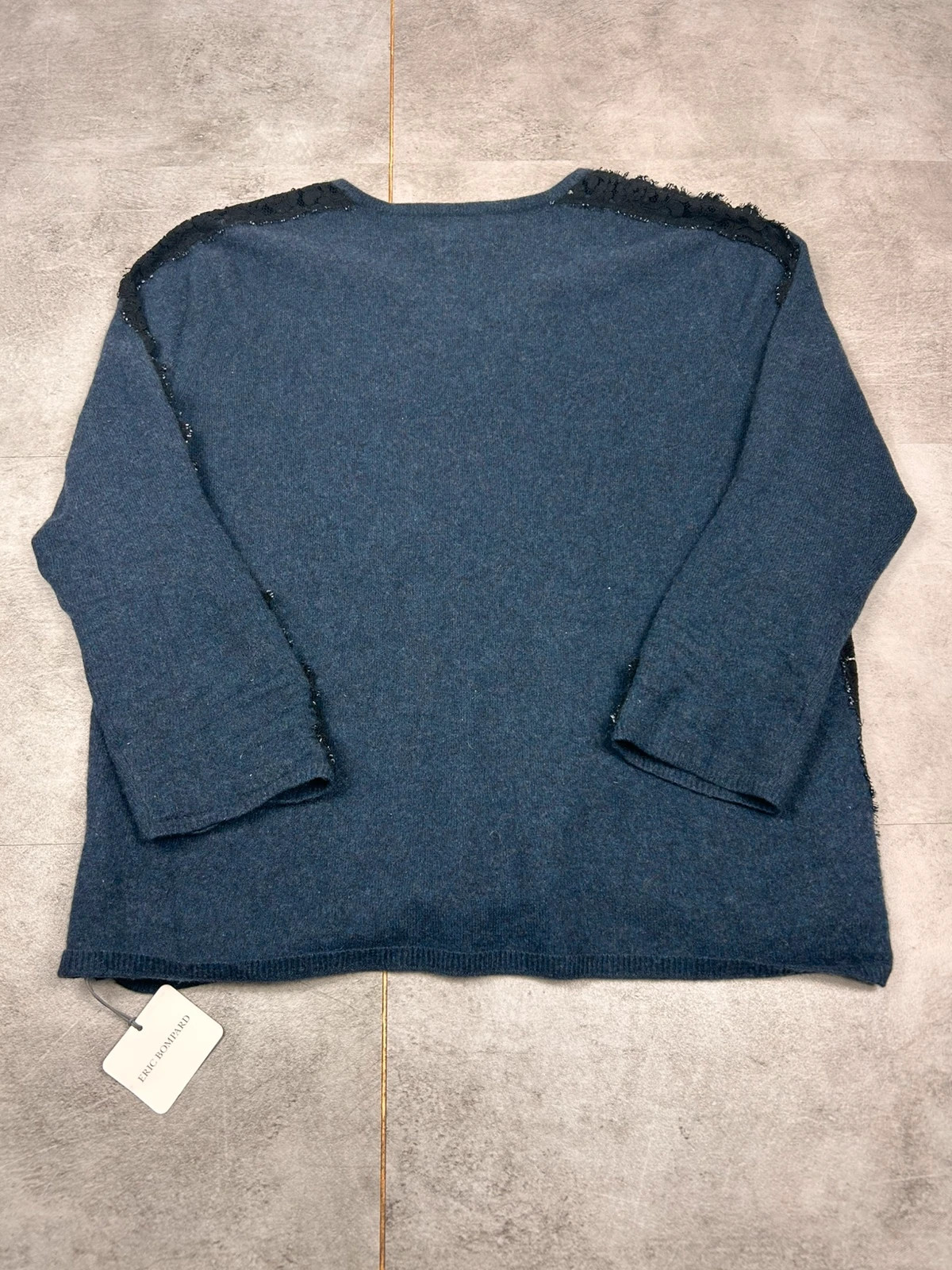Eric Bompard femme pull cachemire col V XXL dentelle bleu graphite – Eric Bompard – taille XXL / 44 / 16 3