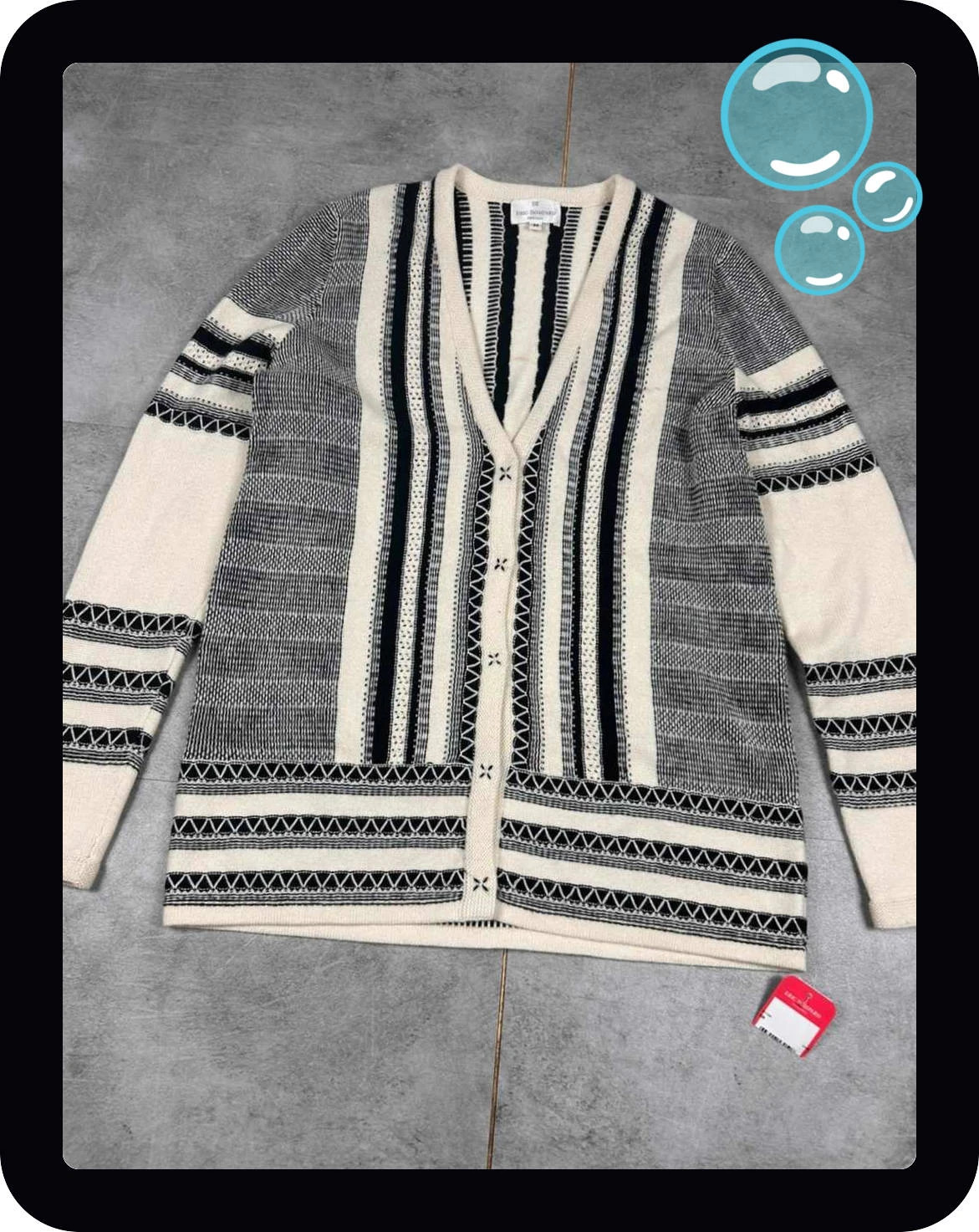 Eric Bompard femmes gilet cardigan col V taille M coton cachemire écru noir motifs – Eric Bompard – taille M / 38 / 10