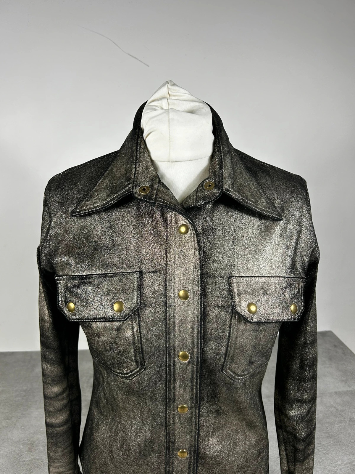Jerome Dreyfuss femmes veste cuir agneau metallise bronze chemise cuir bouton pression luxe fitted – Jérôme Dreyfuss – taille XS / 34 / 6 2