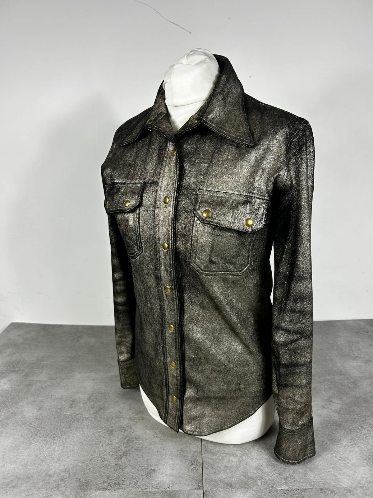 Jerome Dreyfuss femmes veste cuir agneau metallise bronze chemise cuir bouton pression luxe fitted – Jérôme Dreyfuss – taille XS / 34 / 6 3