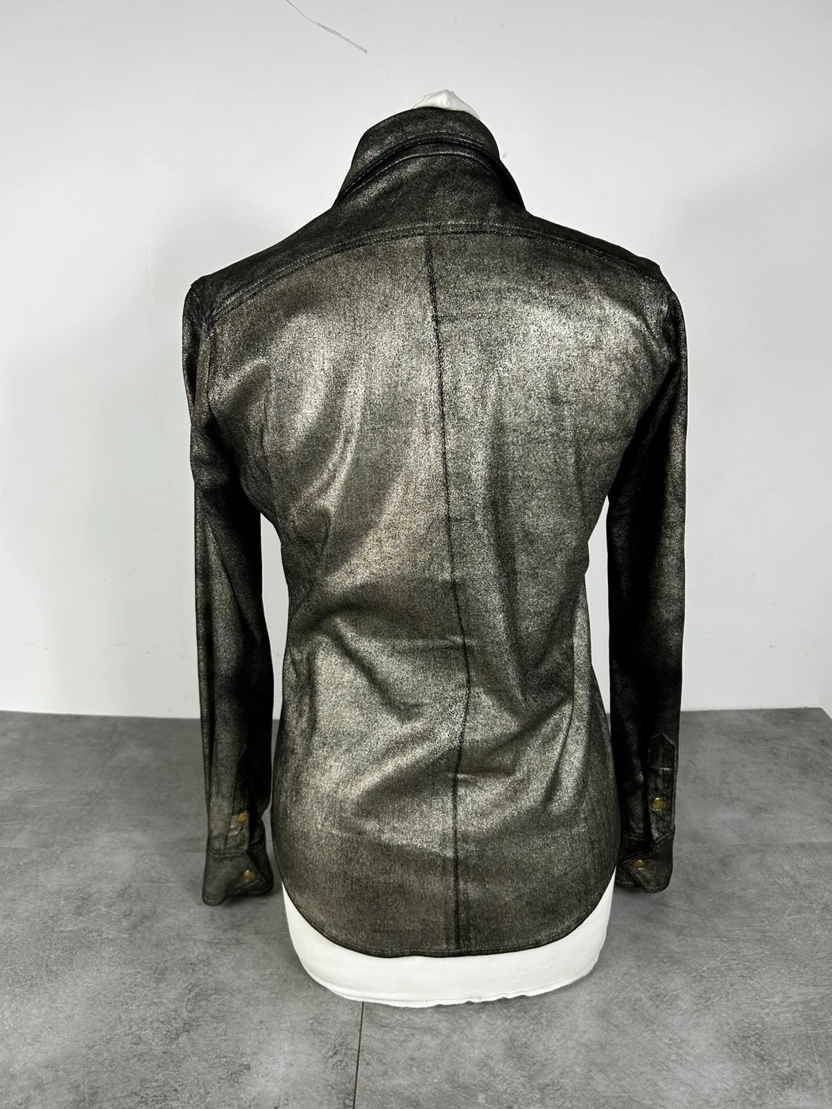 Jerome Dreyfuss femmes veste cuir agneau metallise bronze chemise cuir bouton pression luxe fitted – Jérôme Dreyfuss – taille XS / 34 / 6 4