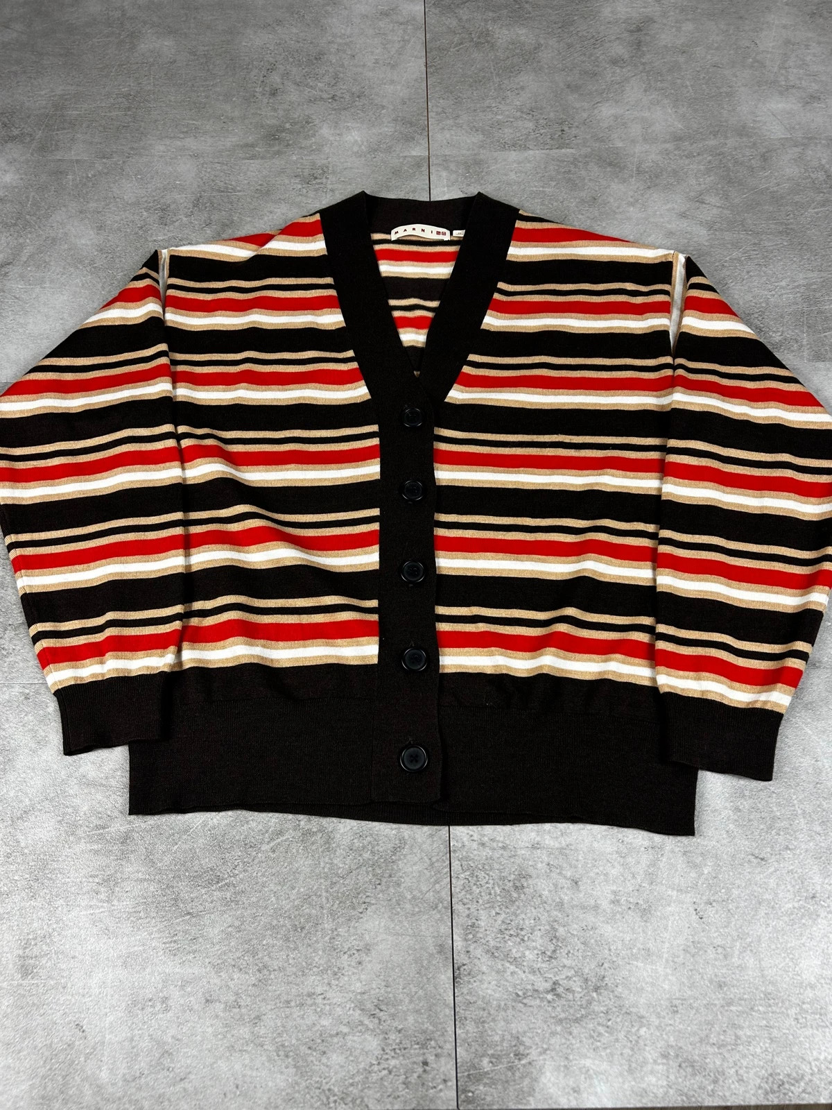Uniqlo Marni femmes cardigan maille rayures XS laine melange oversize style designer multicolore