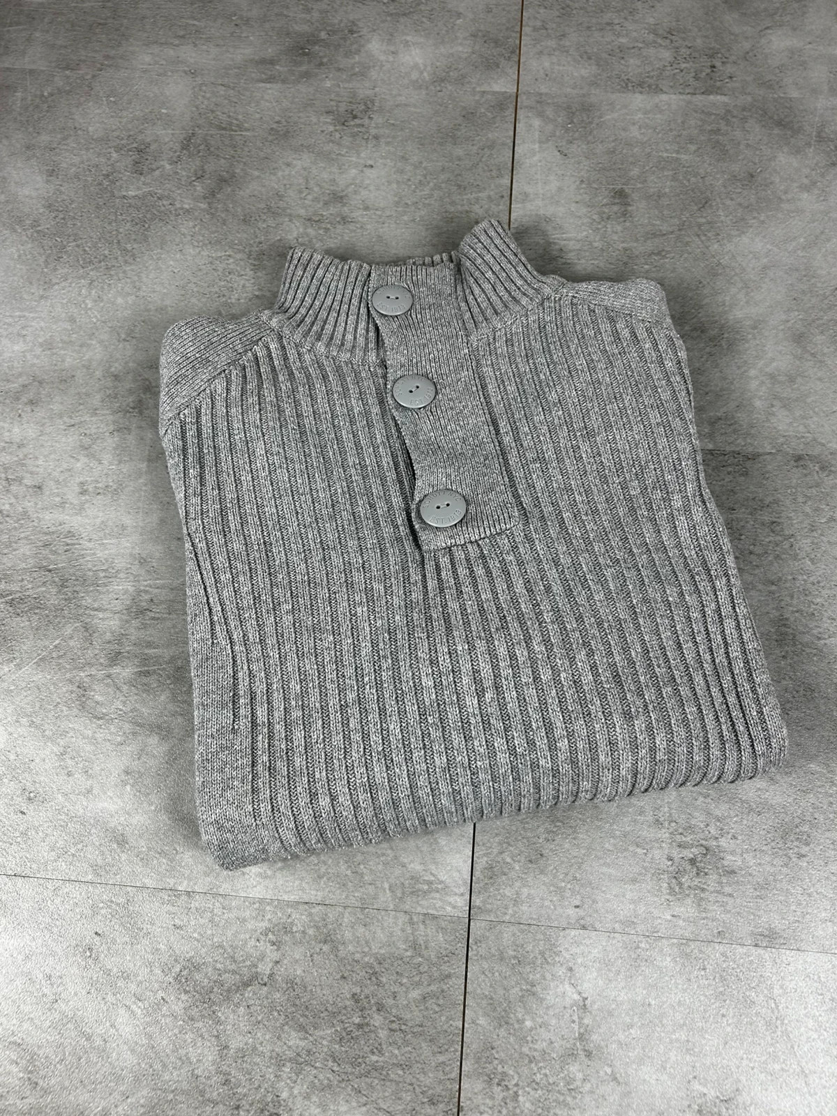 Schott hommes pull col montant half zip boutons L maille coton epais militaire workwear gris